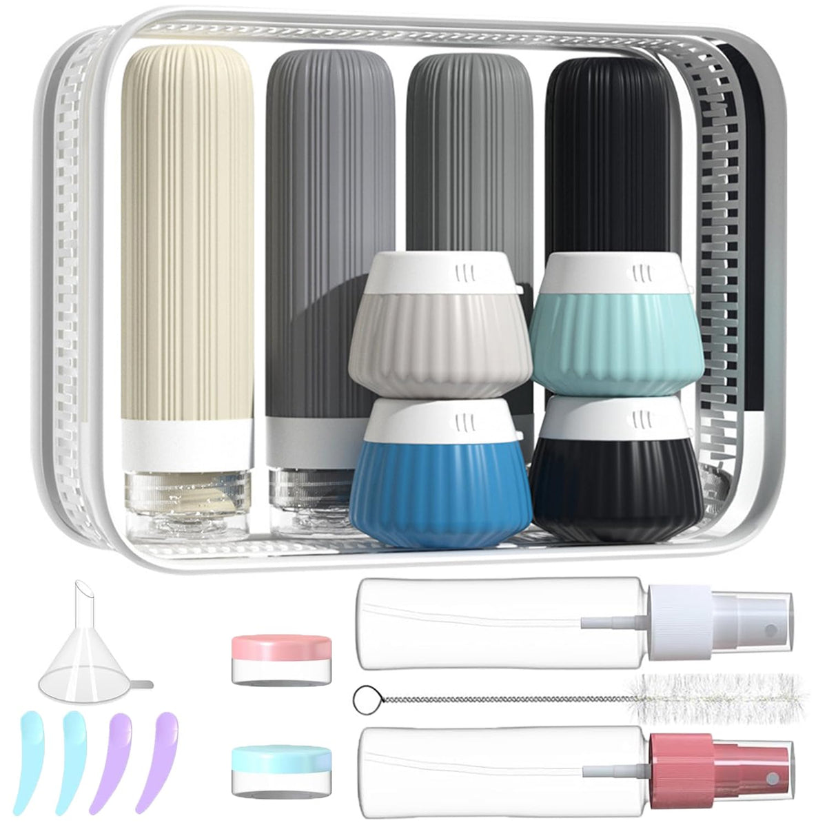 18Pack Travel Bottles for Toiletries TSA Approved Silicone Travel Containers for Toiletries, Leak Proof Refillable Liqus Shampoo And Conditioner travel Essentials toiletry Bottles (BPA Free)