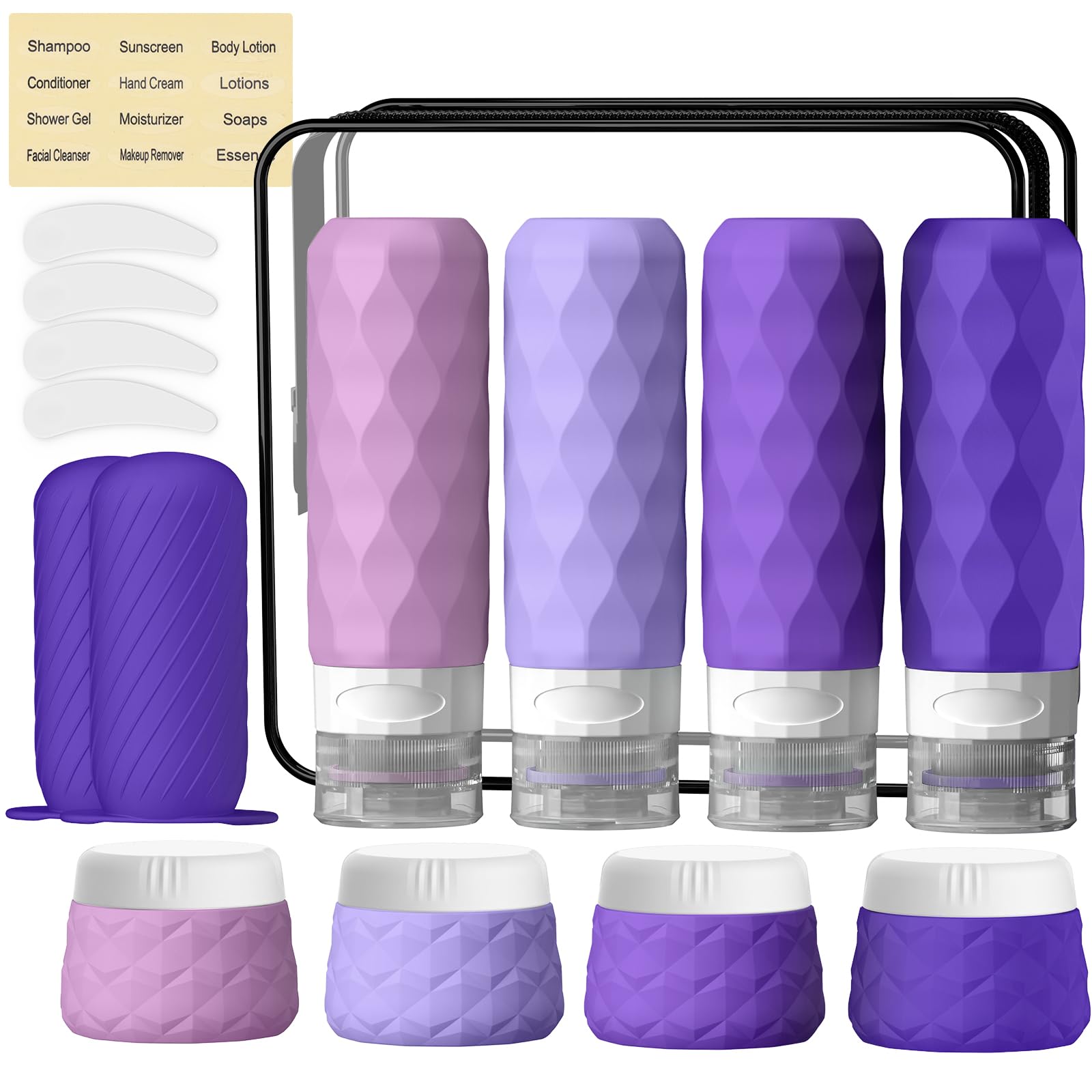 Silevoler 16Pack Travel Bottles for Toiletries, Bottles, Jars, and Covers | TSA Approved BPA Free Silicone Travel Size Containers Set, Leak Proof Refillable Liquids and Cream Essentials Kit(Cream)