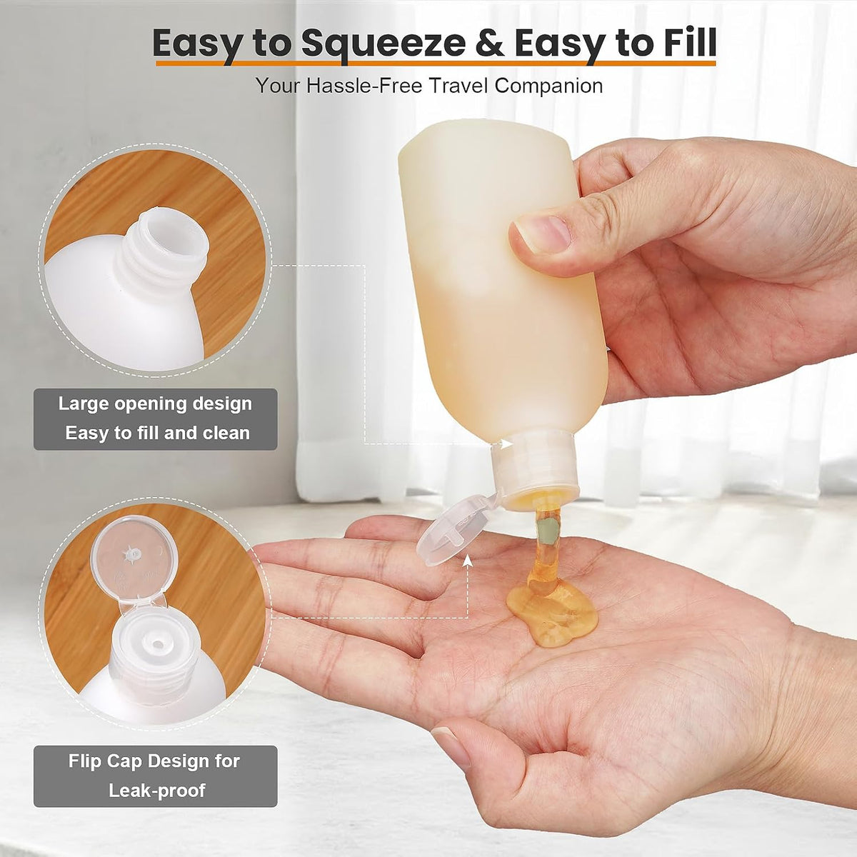 Cosywell Travel Bottles for Toiletries 5 Pack 3.4oz Travel Size Containers | Pre-Printed Shampoo, Conditioner, Body Soap, Soft Touch HDPE ,TSA Approved, Leak Proof, Squeezable Toiletry Bottle(White)