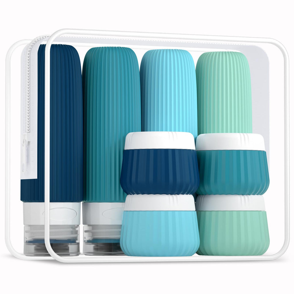 Mrsdry Travel Bottles - 8 Pack, TSA Approved Travel Size Toiletries, Leak Proof Silicone Squeezable Containers in Clear Bag
