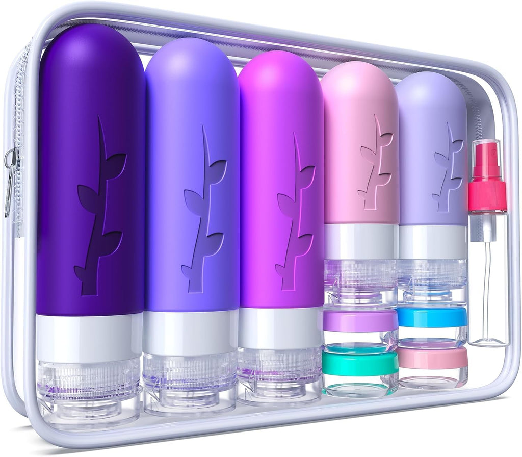 Aeomni 19pack TSA Approved Travel Bottles for Toiletries - Silicone travel size Containers, Leak Proof Size Toiletries, Refillable Shampoo and Conditioner Bottles, Travel Essentials