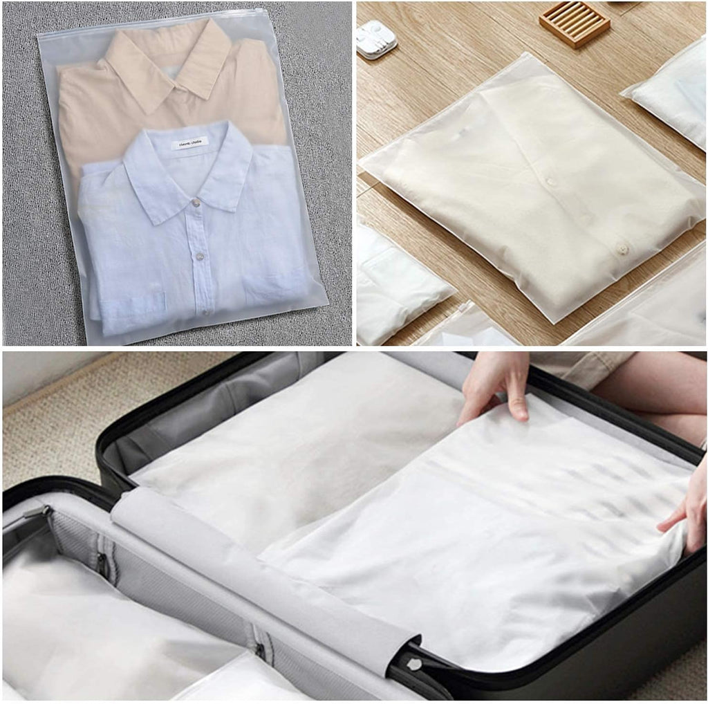 Ploy Frosted Zipper Bags for Clothes, 50pcs 14x16 inch Clear Plastic Bags for Clothes, T Shirt, Swimsuit, for Clothing Packaging, Shipping, Mailing, for Small Business