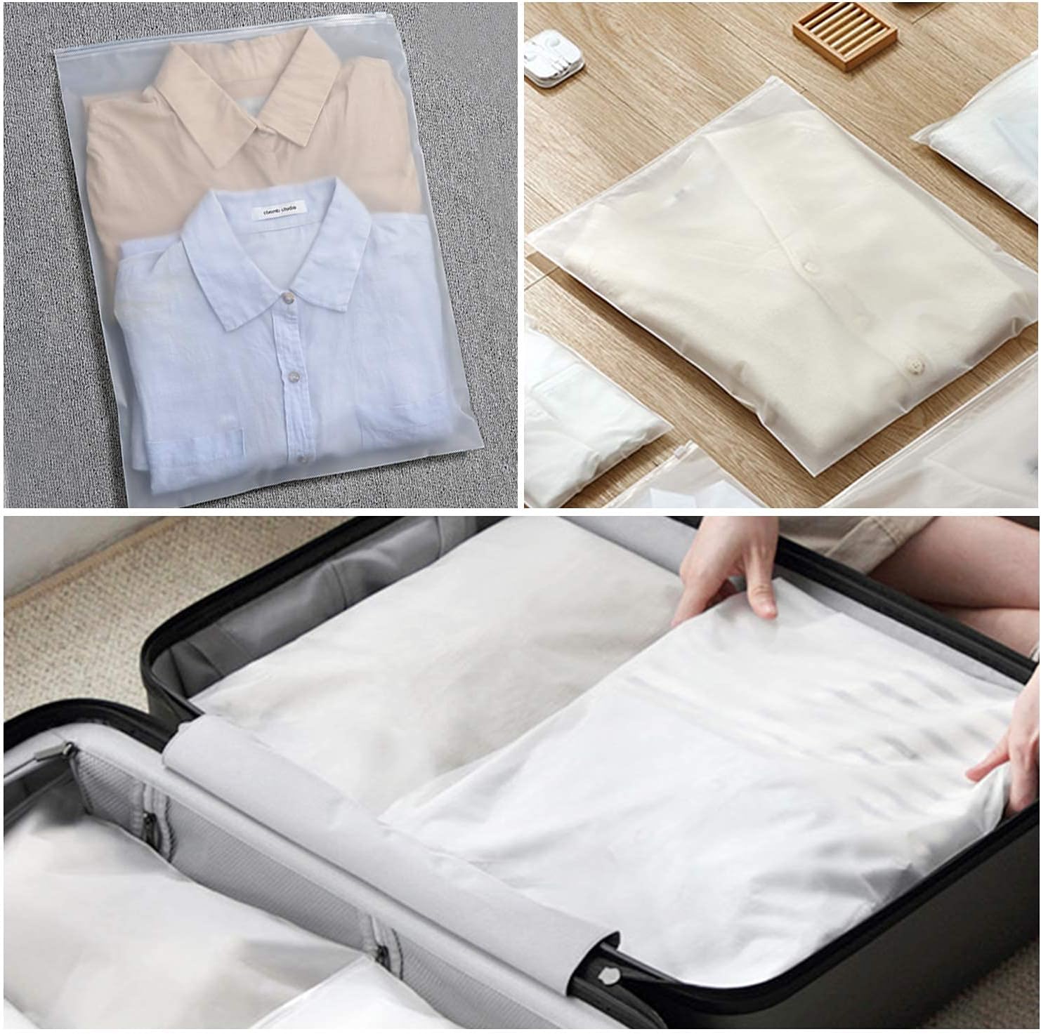 Ploy Frosted Zipper Bags for Clothes, 50pcs 14x16 inch Clear Plastic Bags for Clothes, T Shirt, Swimsuit, for Clothing Packaging, Shipping, Mailing, for Small Business