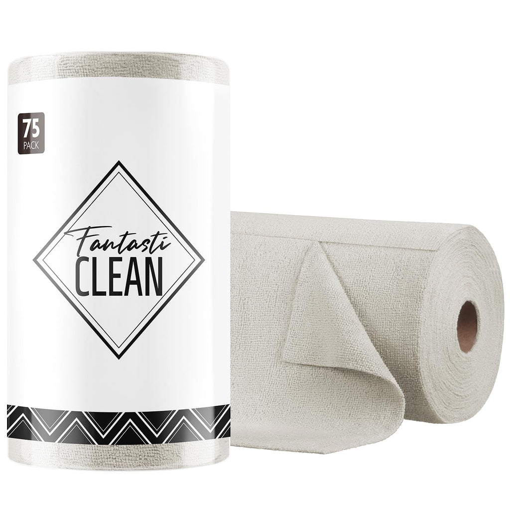 Fantasticlean Microfiber Cleaning Cloth Roll -75 Pack, 12" x 12" (Pink) | Reusable Alternative to Paper Towels, Ultra Absorbent, Lint-free Microfiber Towel Roll, for All-Purpose Cleaning