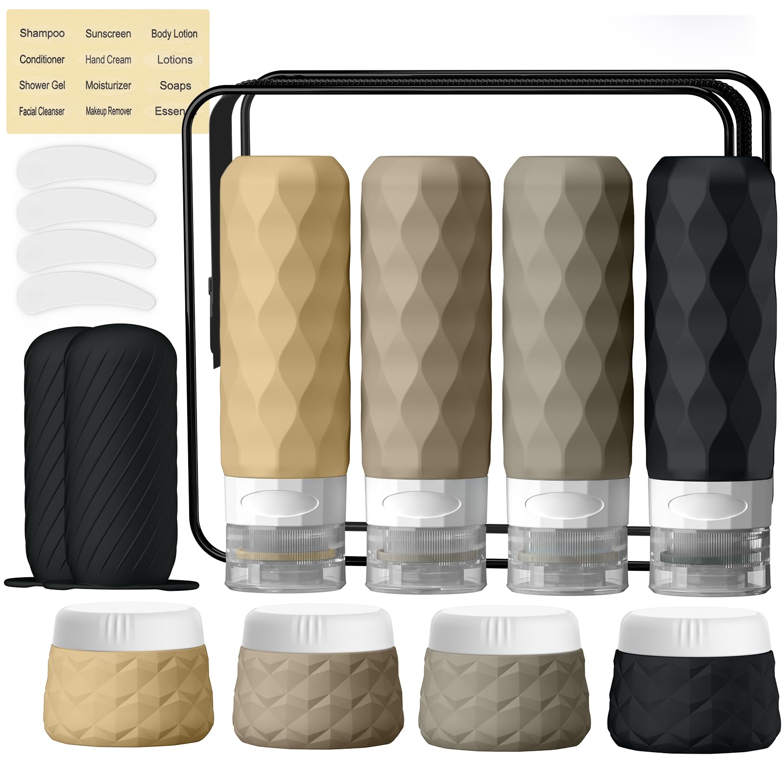 Silevoler 16Pack Travel Bottles for Toiletries, Bottles, Jars, and Covers | TSA Approved BPA Free Silicone Travel Size Containers Set, Leak Proof Refillable Liquids and Cream Essentials Kit(Cream)