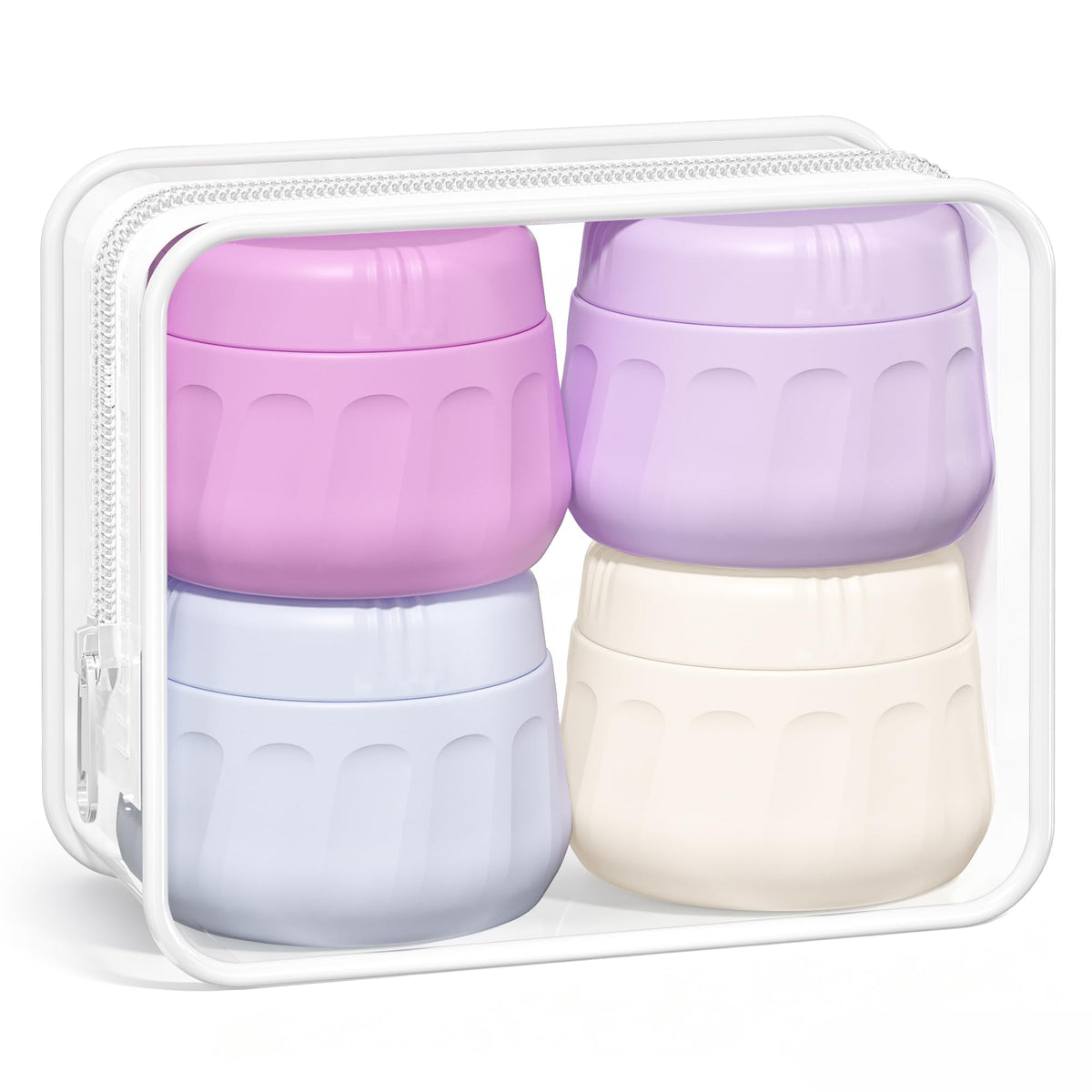 Mrsdry Travel Containers for Toiletries, TSA Approved Travel Size Toiletries 4 Pack, Refillable Containers, With Clear Bag, Leak Proof Silicone Jars, Essentials Creams Jars Carrying Small Items