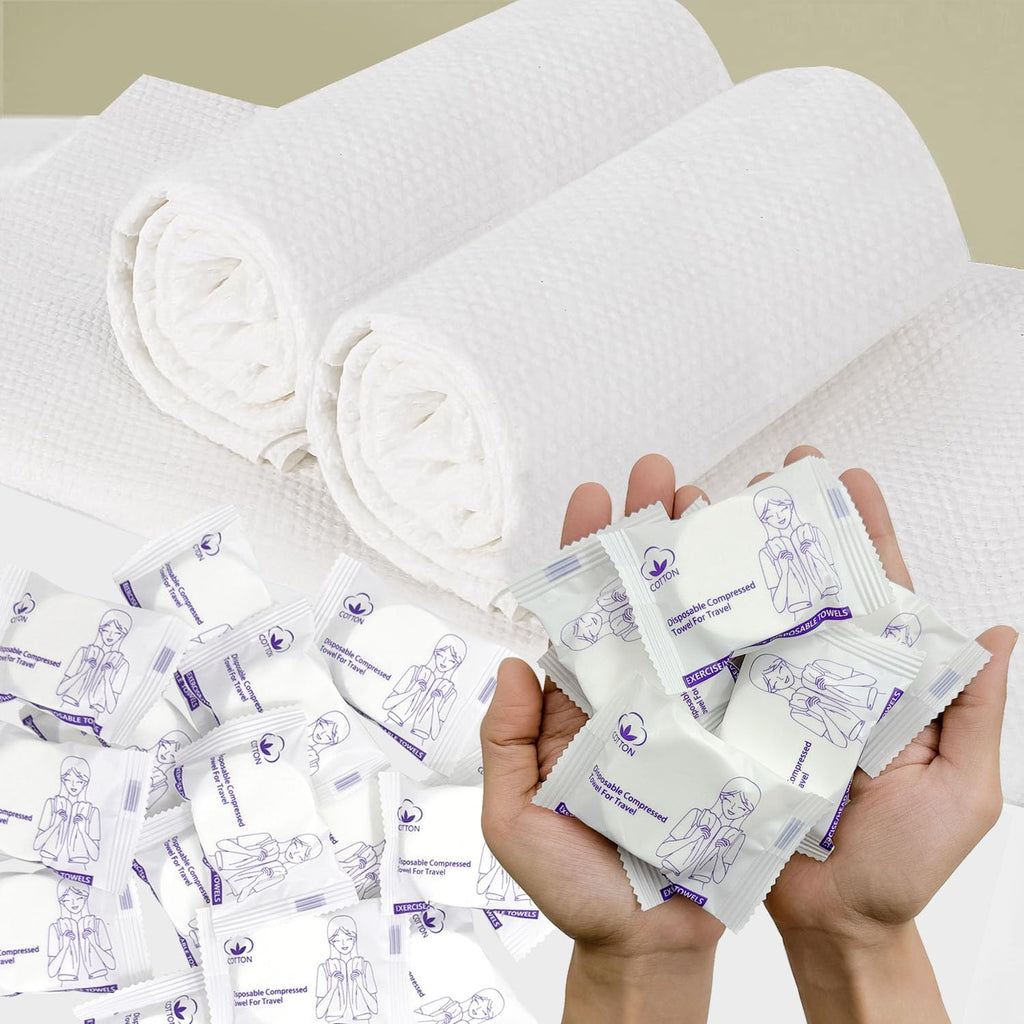 27 Pack Disposable Compressed Towels Set for Travel Portable Washcloths | 3 sizes set, 6 large bath towel + 6 body towel + 15 face towel, thick durable reusable for camping hiking hotel business trip