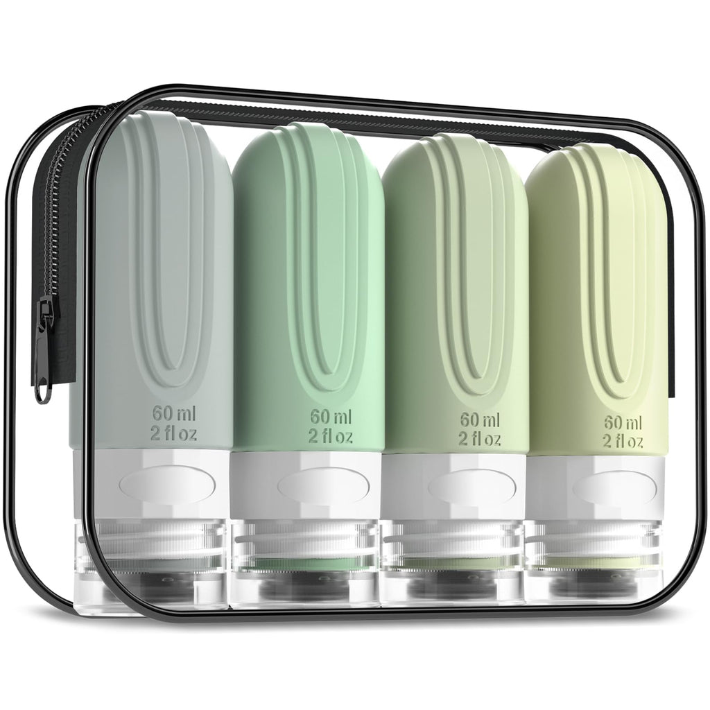 Mrsdry Travel Bottles for Toiletries, Tsa Approved 3oz Travel Size Containers BPA Free Leak Proof Refillable Liquid Silicone Squeezable Travel Accessories for Shampoo Conditioner Lotion (4 Pack)