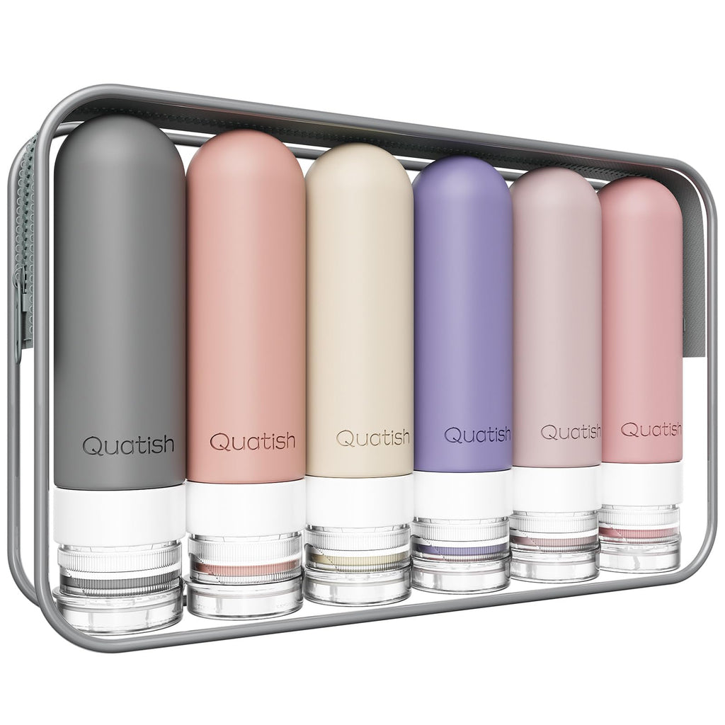 Quatish Travel Bottles for Toiletries 6 Pack, Original Patented Leakproof 3 oz Tsa Approved Travel Size Containers, BPA Free Silicone Shampoo and Conditioner Bottles, Camping Essentials
