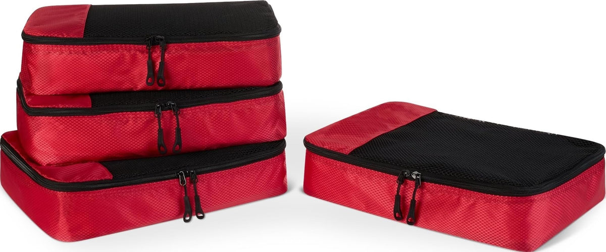 Amazon Essentials 4-Piece Packing Cubes Travel Accessories Set, Space-Saving Luggage Organizer with Double Zipper, Mesh Top Panel, Medium, Gray (Previously Amazon Basics)