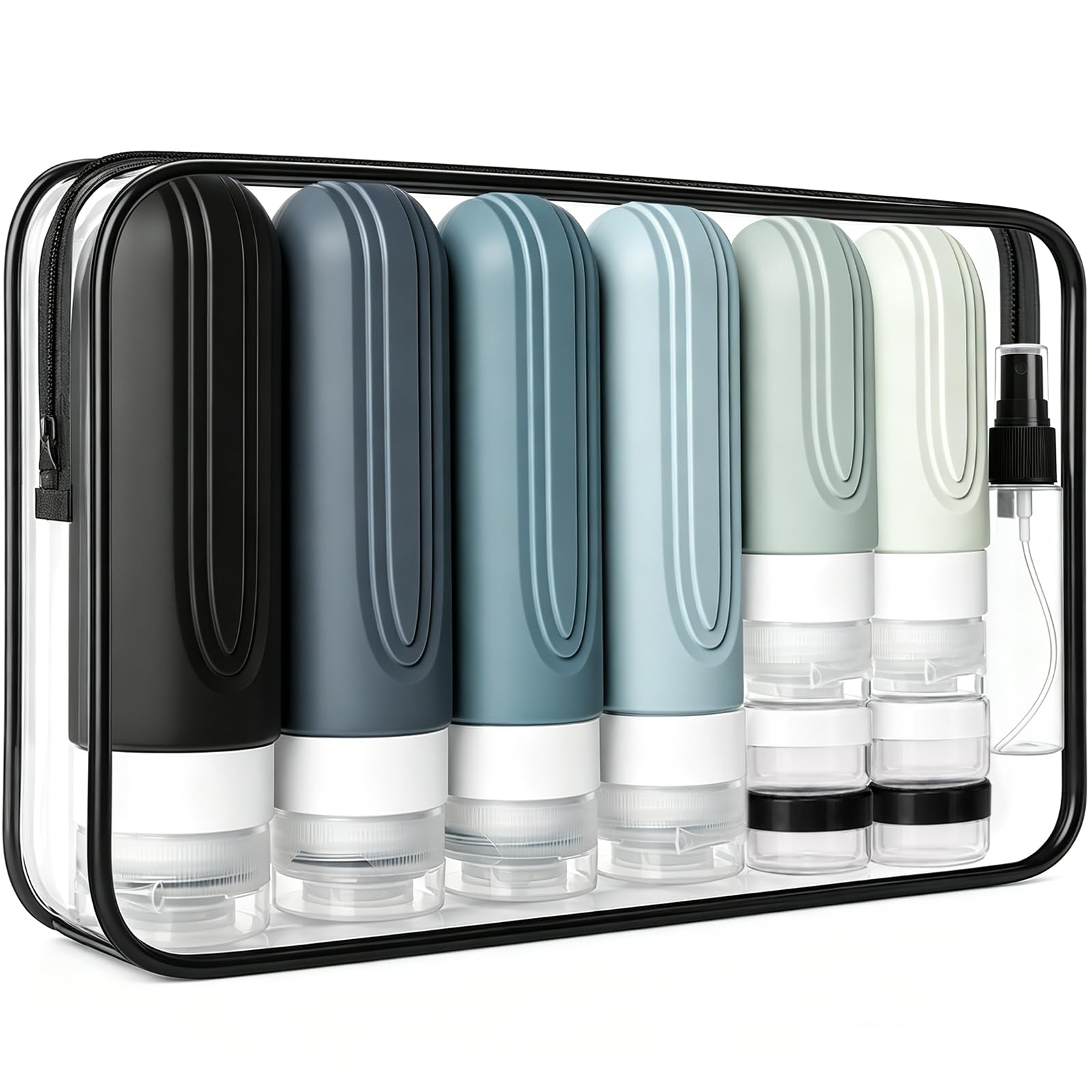 Travel Bottles for Toiletries, 5 Pack TSA Approved Travel Size Containers, 3oz Leak Proof Refillable Travel Accessories for Shampoo Conditioner, BPA Free Travel Bottles with Toiletry Bag