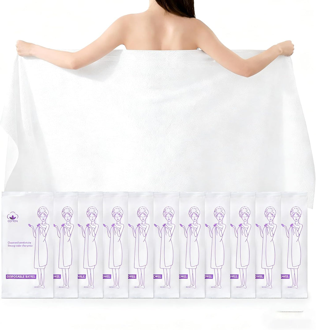 12 Pack Disposable Bath Towels, 55x27.5 Inches Portable Camping Towels | Absorbent, Soft & Hygienic Disposable Body Towels for Camping, Swimming, Beach, Hotel, and Travel