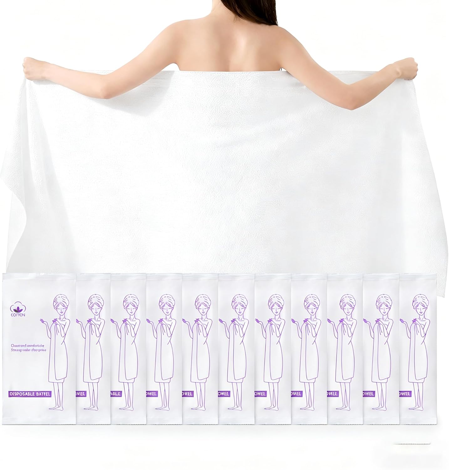 12 Pack Disposable Bath Towels, 55x27.5 Inches Portable Camping Towels | Absorbent, Soft & Hygienic Disposable Body Towels for Camping, Swimming, Beach, Hotel, and Travel