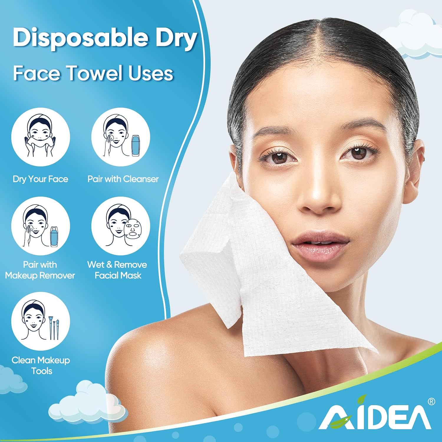AIDEA Face Towels Disposable-200Ct (4 Box), Face Cloths for Sensitive Skin | Clean Facial Towels, Facial Cleansing Wipes, Face Towelettes for Makeup Removing, Nursing, Travel, Dry Wipes