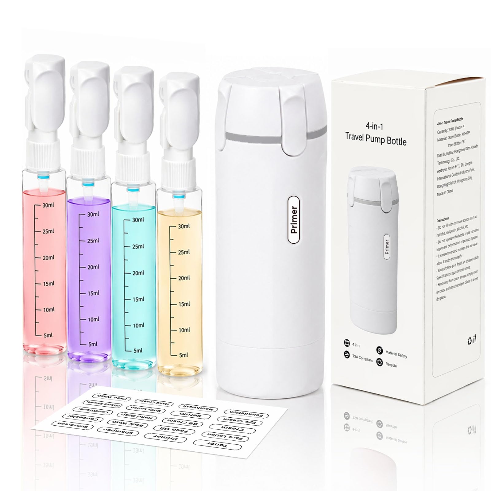 4-in-1 Travel Dispenser Bottle,4 Pack 30ML Travel Bottles for Toiletries, Leak Proof Travel Size Containers (Black)