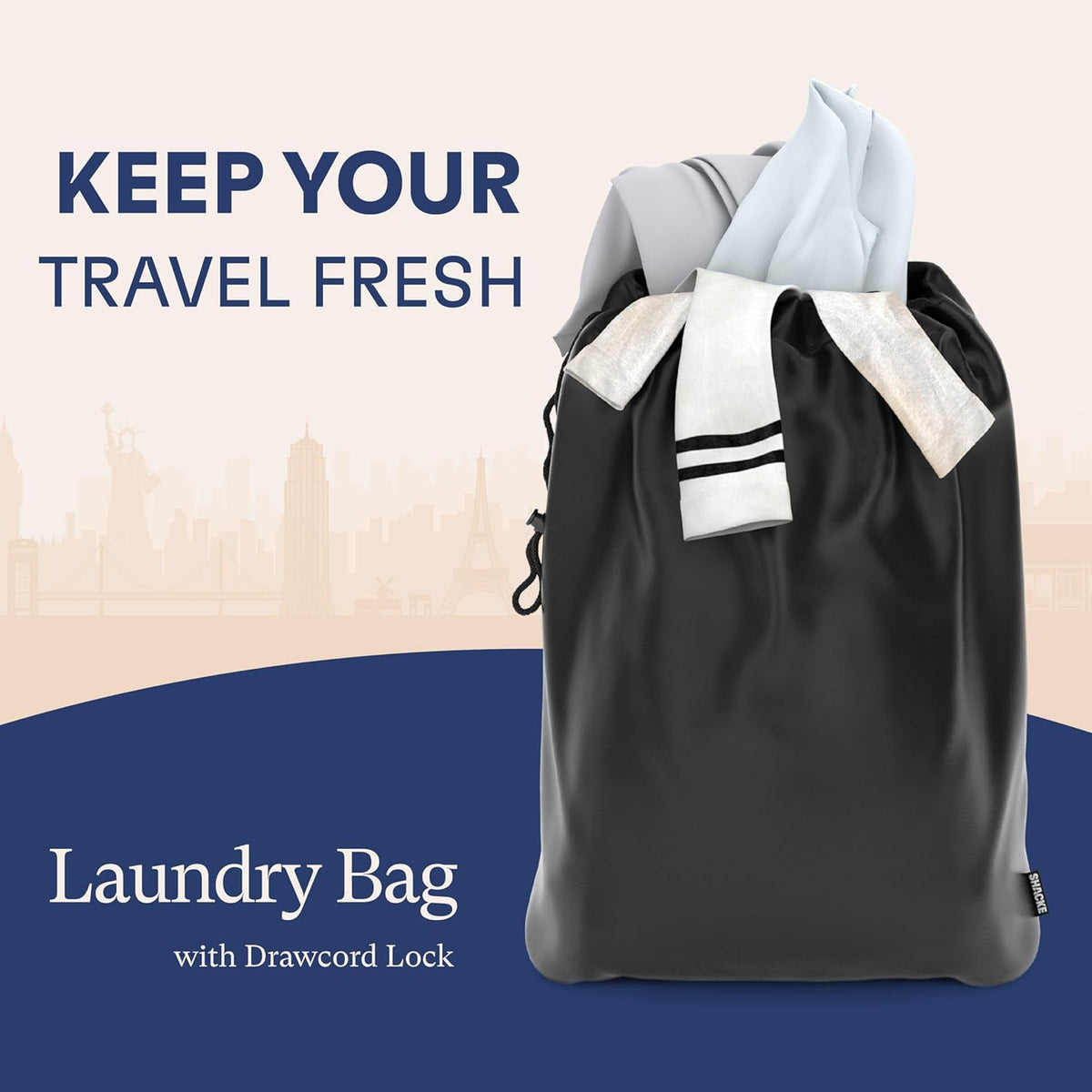 Shacke 5 Set Packing Cubes for Travel with Laundry Bag (Pure Black) | Suitcase Organizer Bags Set: 4 Water-Resistant Luggage Cubes, XL to Small, + Laundry Bag for Carry-On or Checked