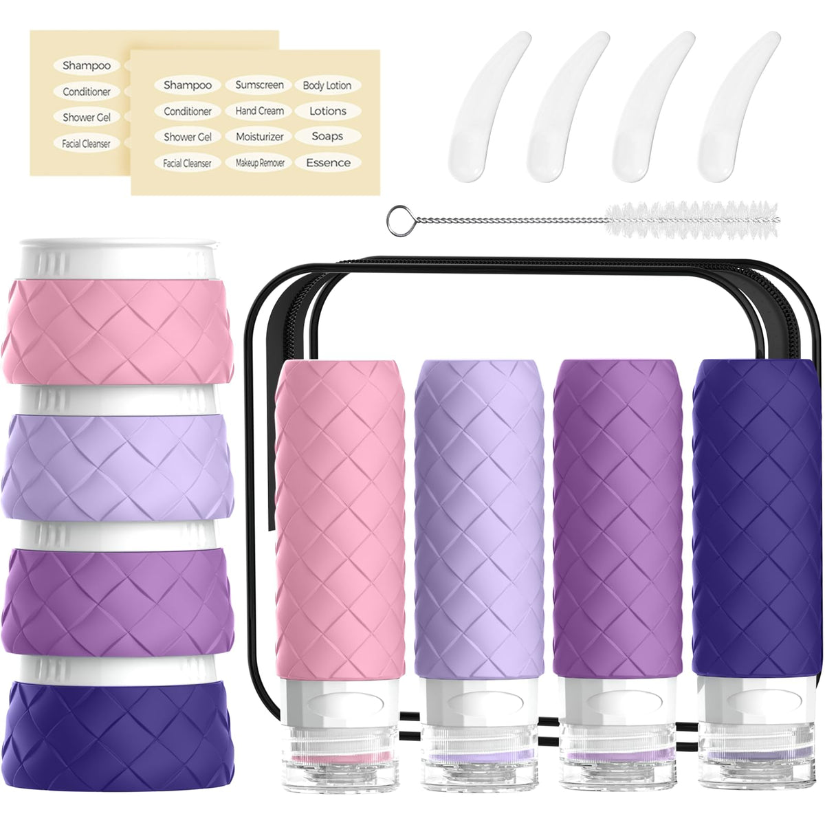 16 Pack Travel Bottles for Toiletries, TSA Approved Travel Size Toiletries Containers Set, BPA-Free Silicone Leak Proof Refillable Bottles Stackable Creams Jars Accessories Kit W/Clear Bag(Cream)