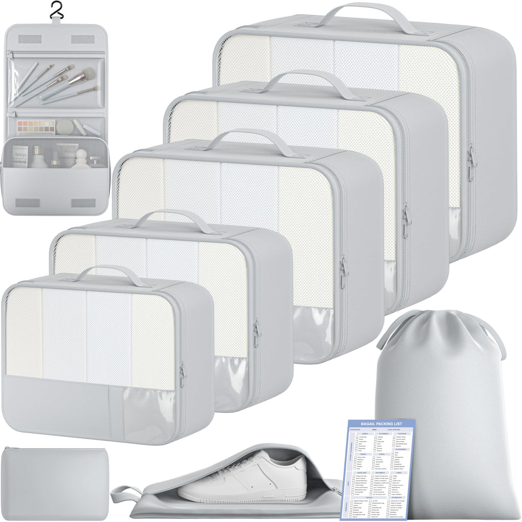BAGAIL 9 Set Packing Cubes with Packing List Luggage Packing Organizers for Travel Accessories (Cream)