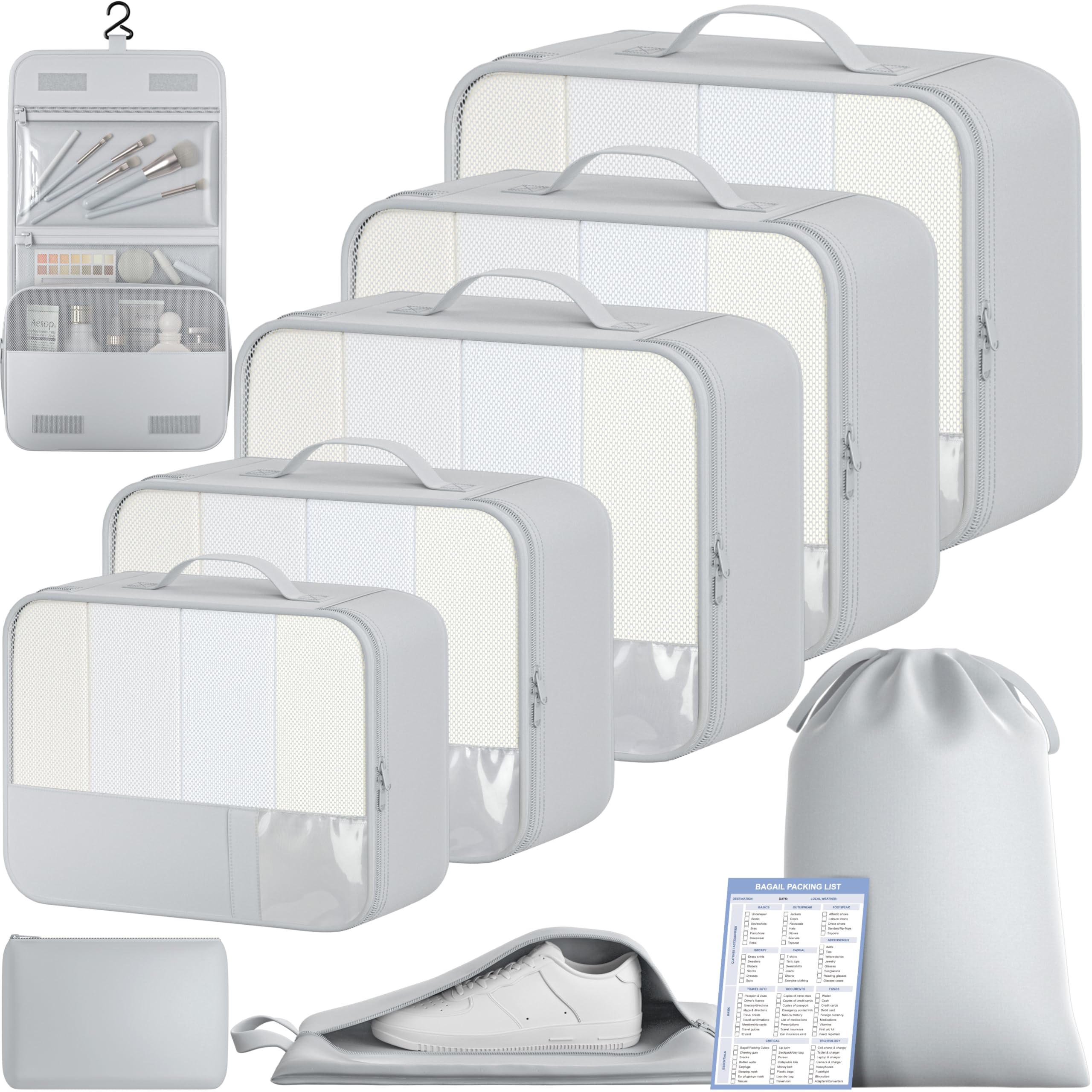 BAGAIL 9 Set Packing Cubes with Packing List Luggage Packing Organizers for Travel Accessories (Black)