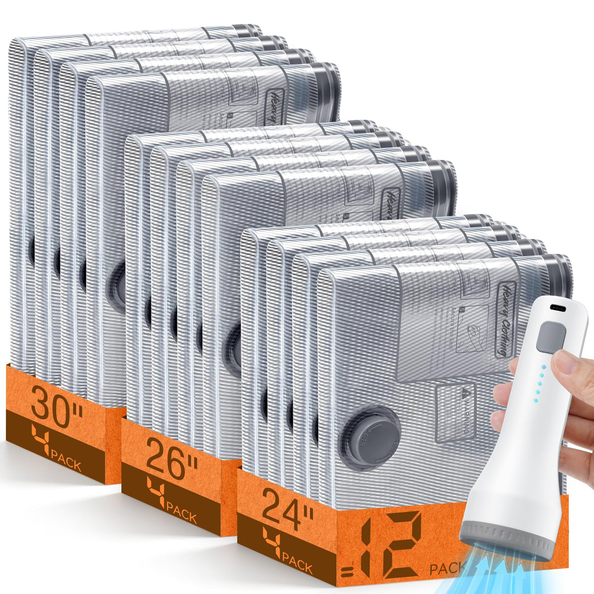 15 Pack Vacuum Storage Bags for Travel with Cordless Pump, Space Saver Bags for Clothes, Compression Packing Bags for Luggage, 15 Combo Size