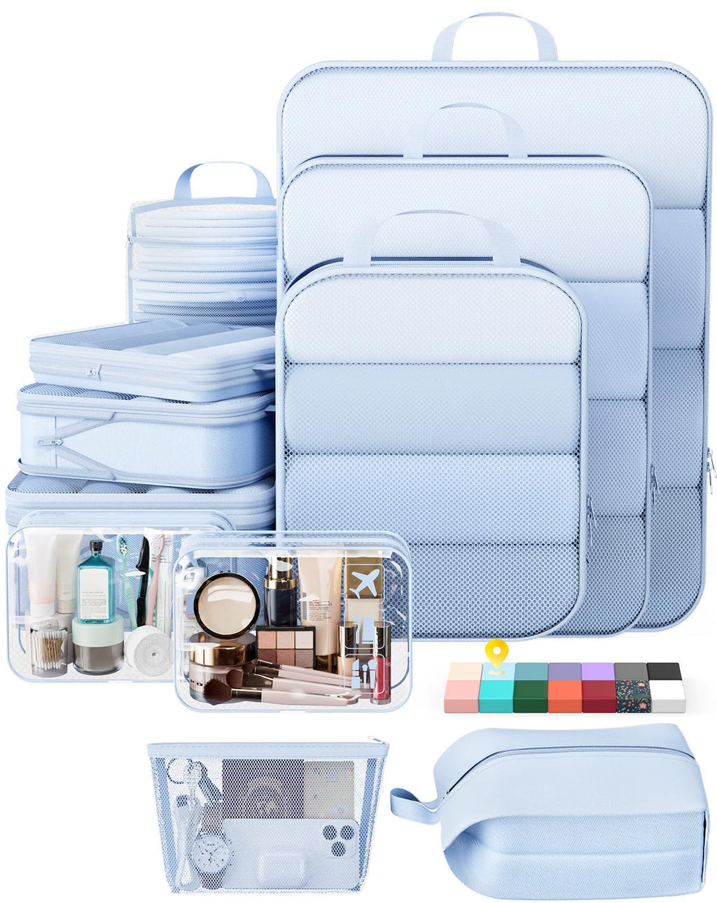 Veken 9/11 Set Compression Packing Cubes Garment Bags for Travel Essentials,Compressible Expandable Luggage Organizer Bags for Clothing,Space Saver Bags with Over 1000 pcs of Mesh Holes(Beige)
