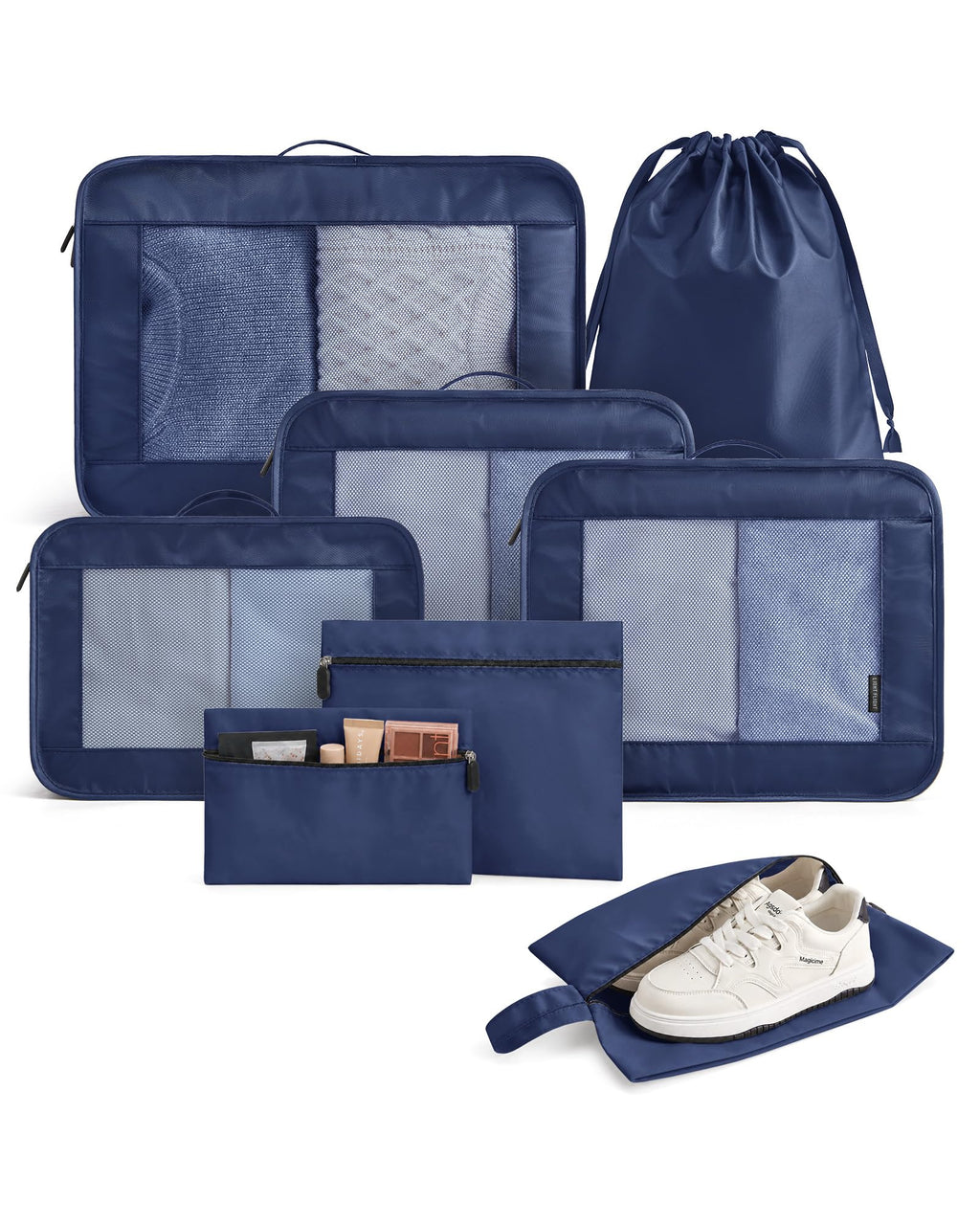 8 Set Packing Cubes for Travel, Cruise Ship Travel Essentials | 8-Pack Packing Bags, Mesh Luggage Organizer Bags & Laundry Shoe Bags for Max Clothing Capacity, Holiday Vacation Camping