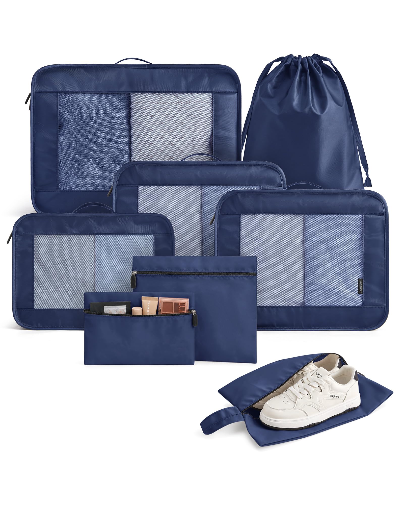8 Set Packing Cubes for Travel, Cruise Ship Travel Essentials | 8-Pack Packing Bags, Mesh Luggage Organizer Bags & Laundry Shoe Bags for Max Clothing Capacity, Holiday Vacation Camping