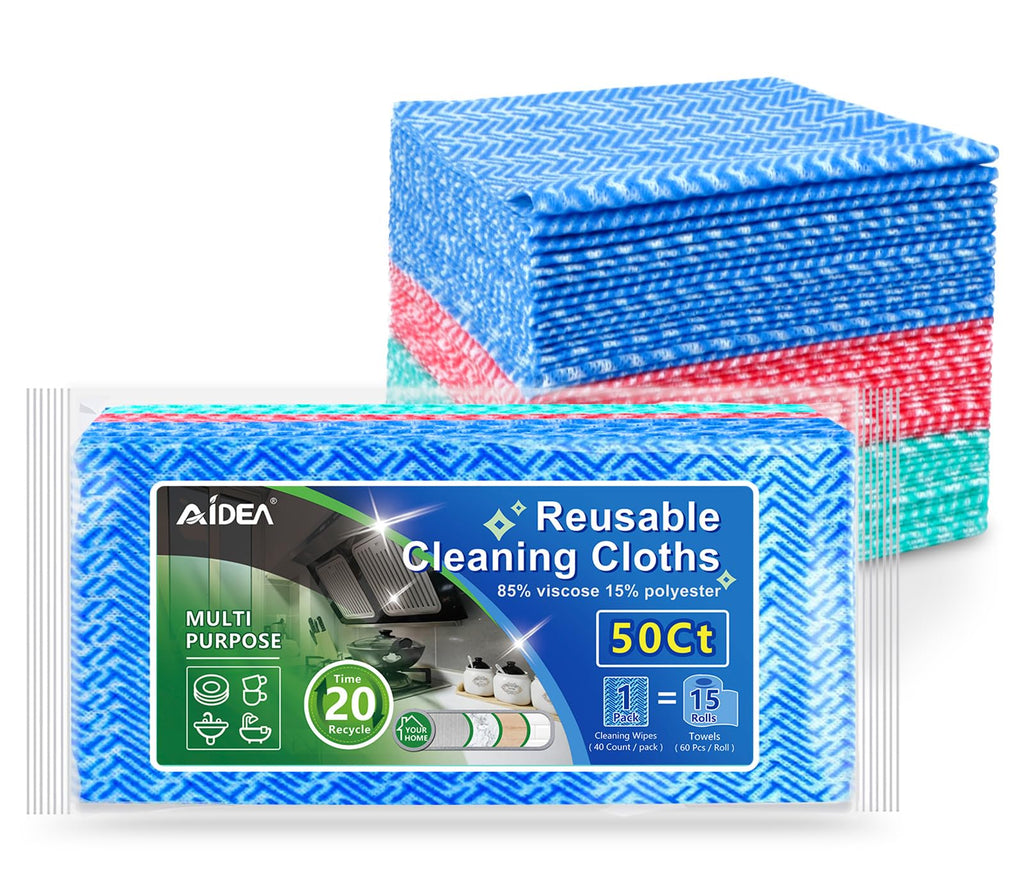 AIDEA Cleaning Wipes, Multi-Purpose Towel Reusable Cleaning Cloths 40Ct(1 Pack), Domestic Wipes, Dish Cloths(12''x24'') | Cleaning Rags Dish Cloths for Washing, Daily Cleaning Towel for Household/ Bathroom and Office Cleaning Supplies, Blue