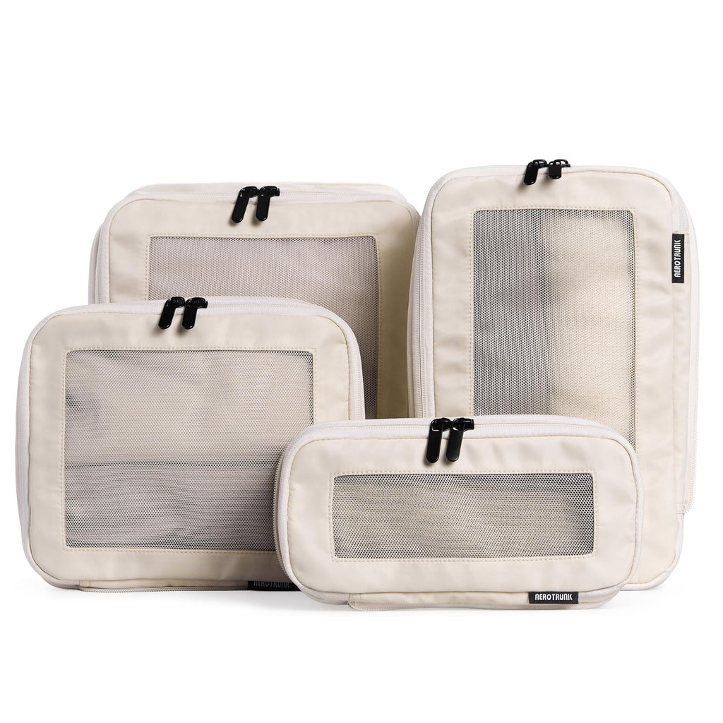 Compression Packing Cubes for Travel, 6-Pack, Beige | Solves overpacking, 6-Piece set fits most suitcases, 50% Space savings, Compression luggage organizer bags