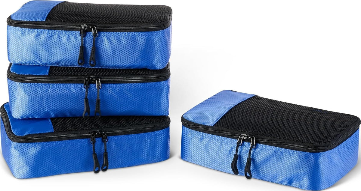 Amazon Essentials 4-Piece Packing Cubes Travel Accessories Set, Luggage Organizer with Double Zipper, Mesh Top, Space-Saving, Medium, Sky Blue (Previously Amazon Basics)