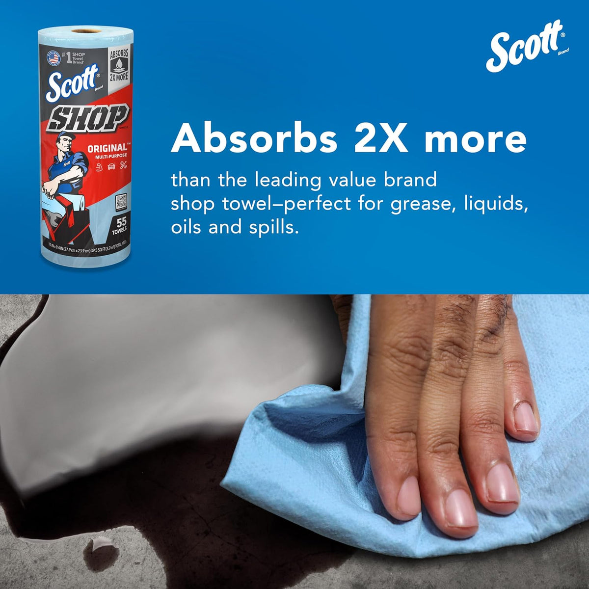 Scott Kimberly-Clark Professional Logistics Supply 75130KC Scott Shop Towels Blue 11 plug X 10,4 plug (27,9cm X 26,4cm), 1 Roll, 55 Per Pack | bike-oils