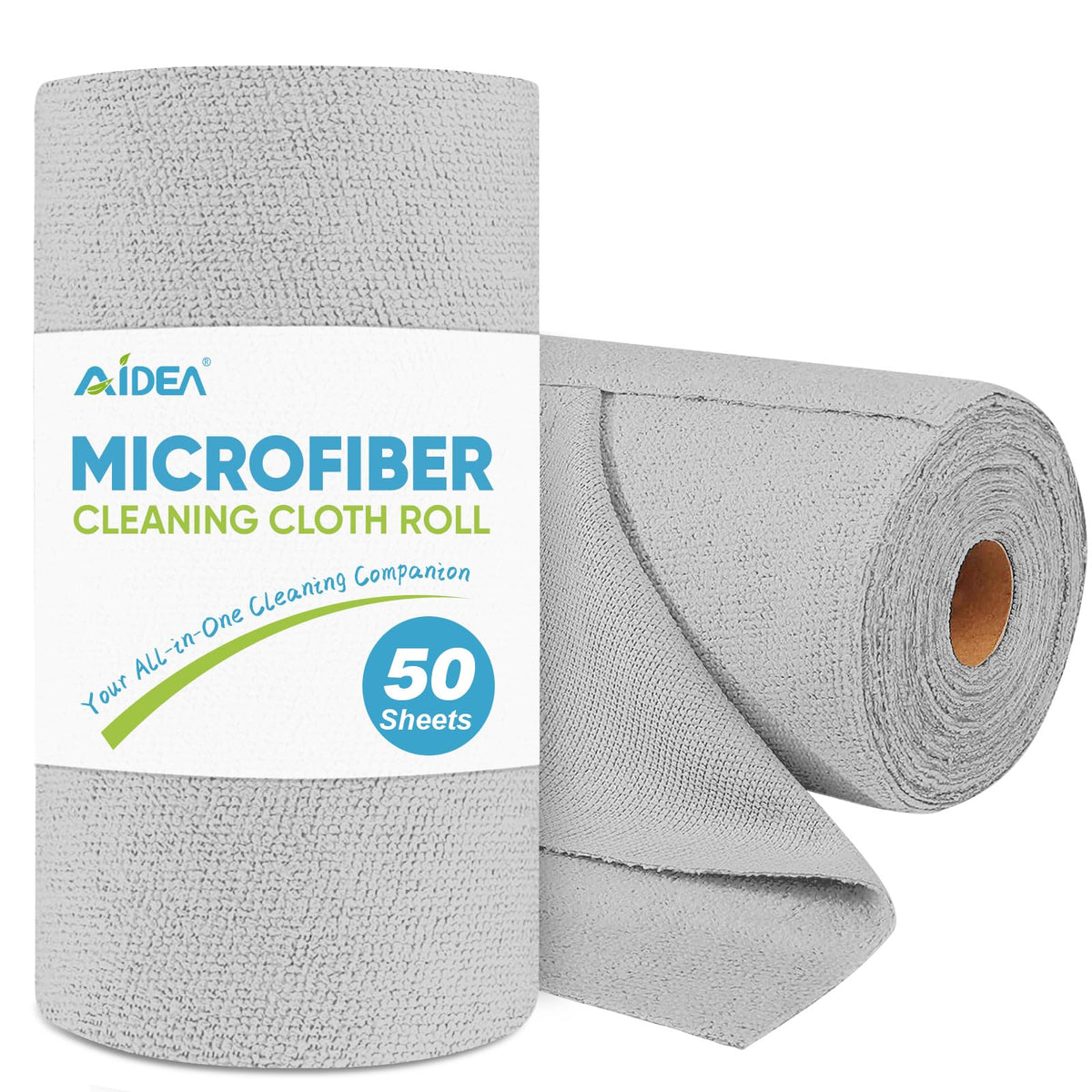 AIDEA Microfiber Cleaning Cloth Roll-50PK, Paper Towels Reusable 11.5×11.5" | Tear Away Towels, Washable Shop Rags, Microfiber Towels for Cars, Lint Free Rags for House, Kitchen, Window, Grey