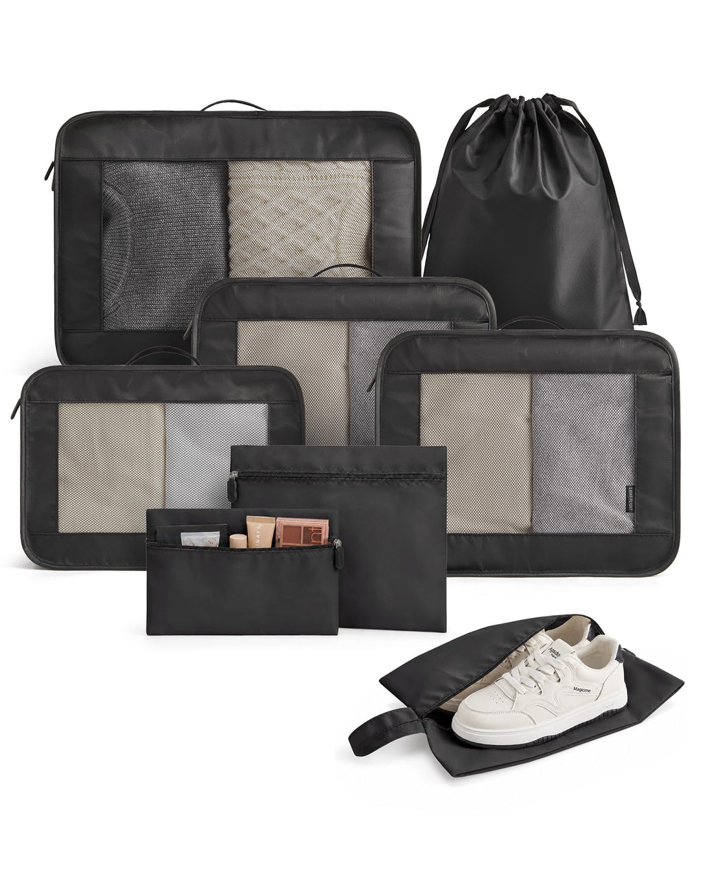 8 Set Packing Cubes for Travel, Cruise Ship Travel Essentials | 8-Pack Packing Bags, Mesh Luggage Organizer Bags & Laundry Shoe Bags for Max Clothing Capacity, Holiday Vacation Camping