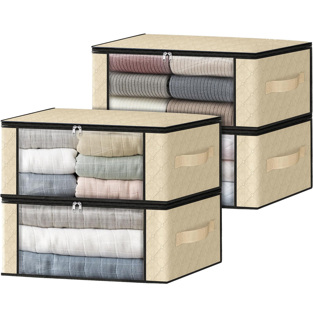 HomeHacks 3-Pack Clothes Organizer Storage Bags, 35L Storage Bins, Gray | Foldable Storage Box Container with Zippers, Clear Window, Reinforced Handles for Closet, Dorm, Pillows, Bedding, Sweater