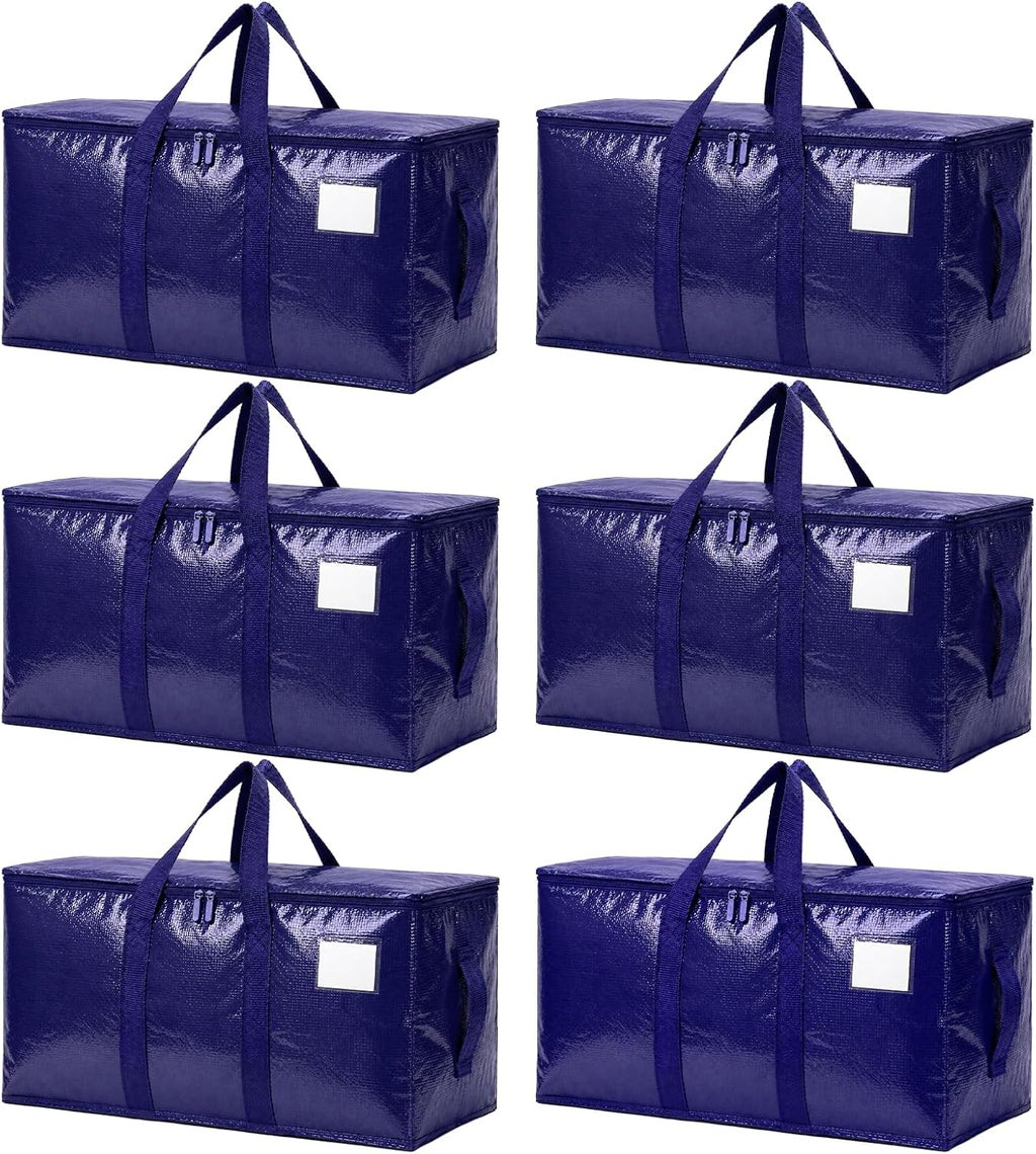 Songrey Extra Large Heavy Duty Moving Bags, 6 Pack, Dark Blue | Storage Bags with Zipper & Handles, Waterproof Totes Bags for Clothes Packing, Moving, College Supplies, Home Organization
