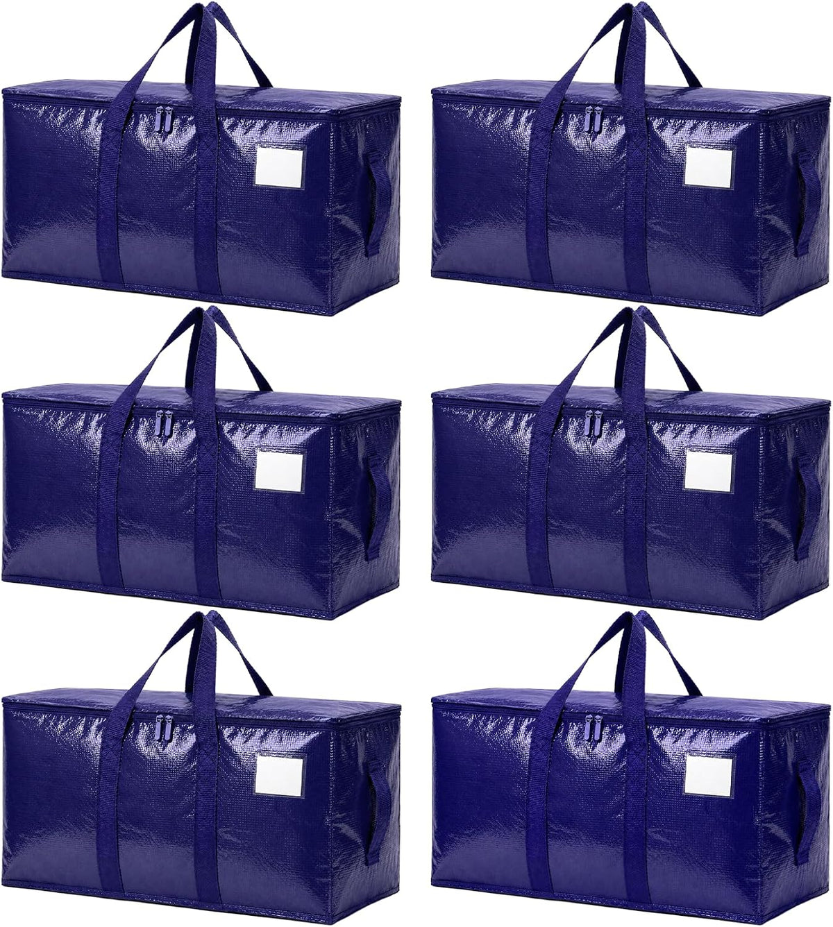 Songrey Extra Large Heavy Duty Moving Bags, 6 Pack, Dark Blue | Storage Bags with Zipper & Handles, Waterproof Totes Bags for Clothes Packing, Moving, College Supplies, Home Organization