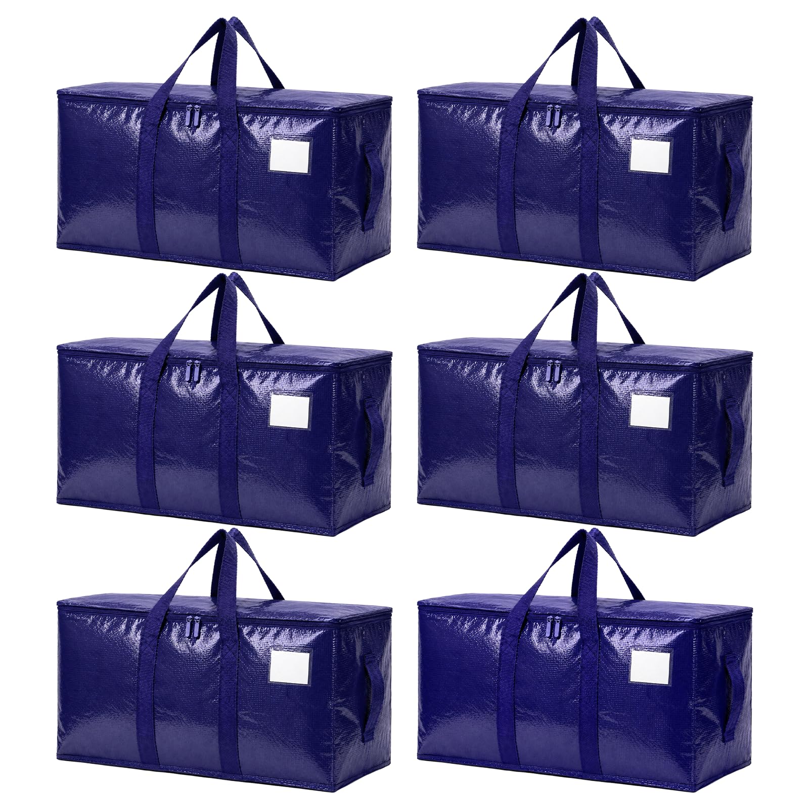 Songrey Extra Large Heavy Duty Moving Bags, 6 Pack, Dark Blue | Storage Bags with Zipper & Handles, Waterproof Totes Bags for Clothes Packing, Moving, College Supplies, Home Organization
