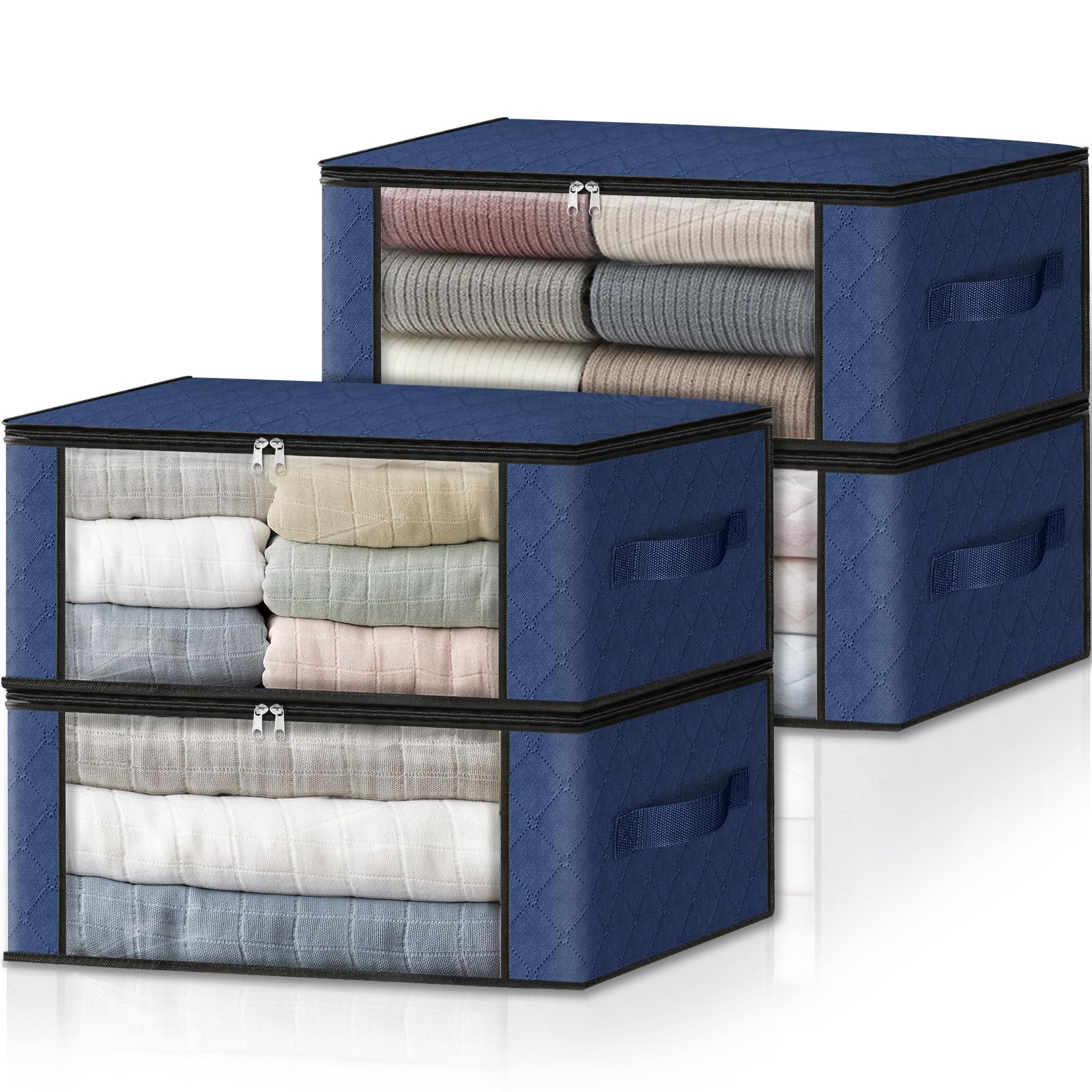 HomeHacks 3-Pack Clothes Organizer Storage Bags, 35L Storage Bins, Gray | Foldable Storage Box Container with Zippers, Clear Window, Reinforced Handles for Closet, Dorm, Pillows, Bedding, Sweater