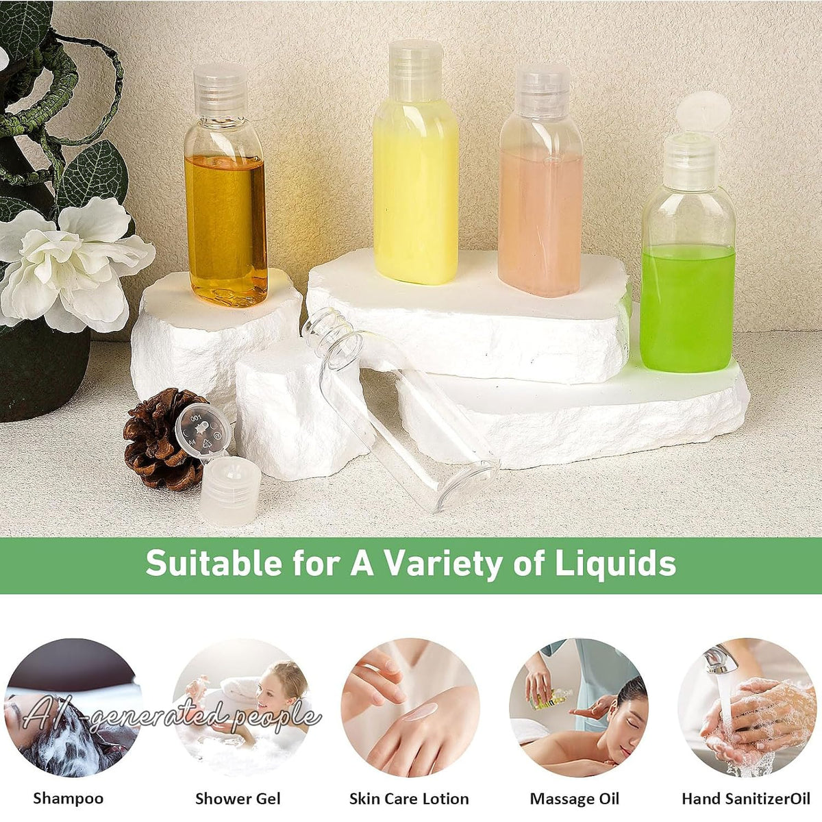 Travel Bottles for Toiletries 5 Pack 2oz TSA Approved Squeeze Bottle | Clear Travel Size Containers, Leak-proof, Shampoo and Conditioner Bottles, Refillable Plastic Toiletry Bottle, with Lables