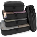 Shacke 5 Set Packing Cubes for Travel with Laundry Bag (Pure Black) | Suitcase Organizer Bags Set: 4 Water-Resistant Luggage Cubes, XL to Small, + Laundry Bag for Carry-On or Checked