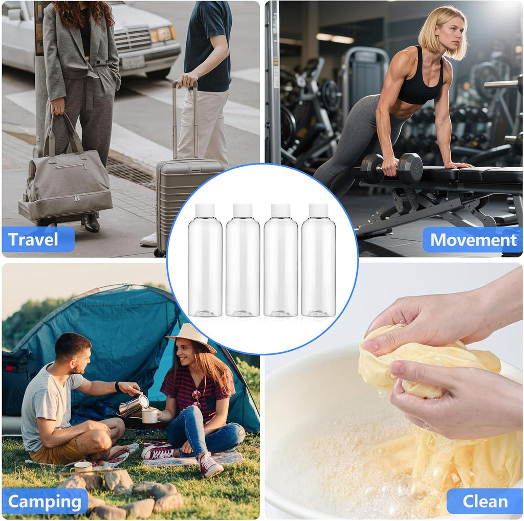 6 Pack 2 Oz (60ml) Clear Plastic Shot Bottles with caps | Small Bottles for Health, Immunity, Wellness, Samples - Perfect for Ginger Juice & Personal Care on the Go