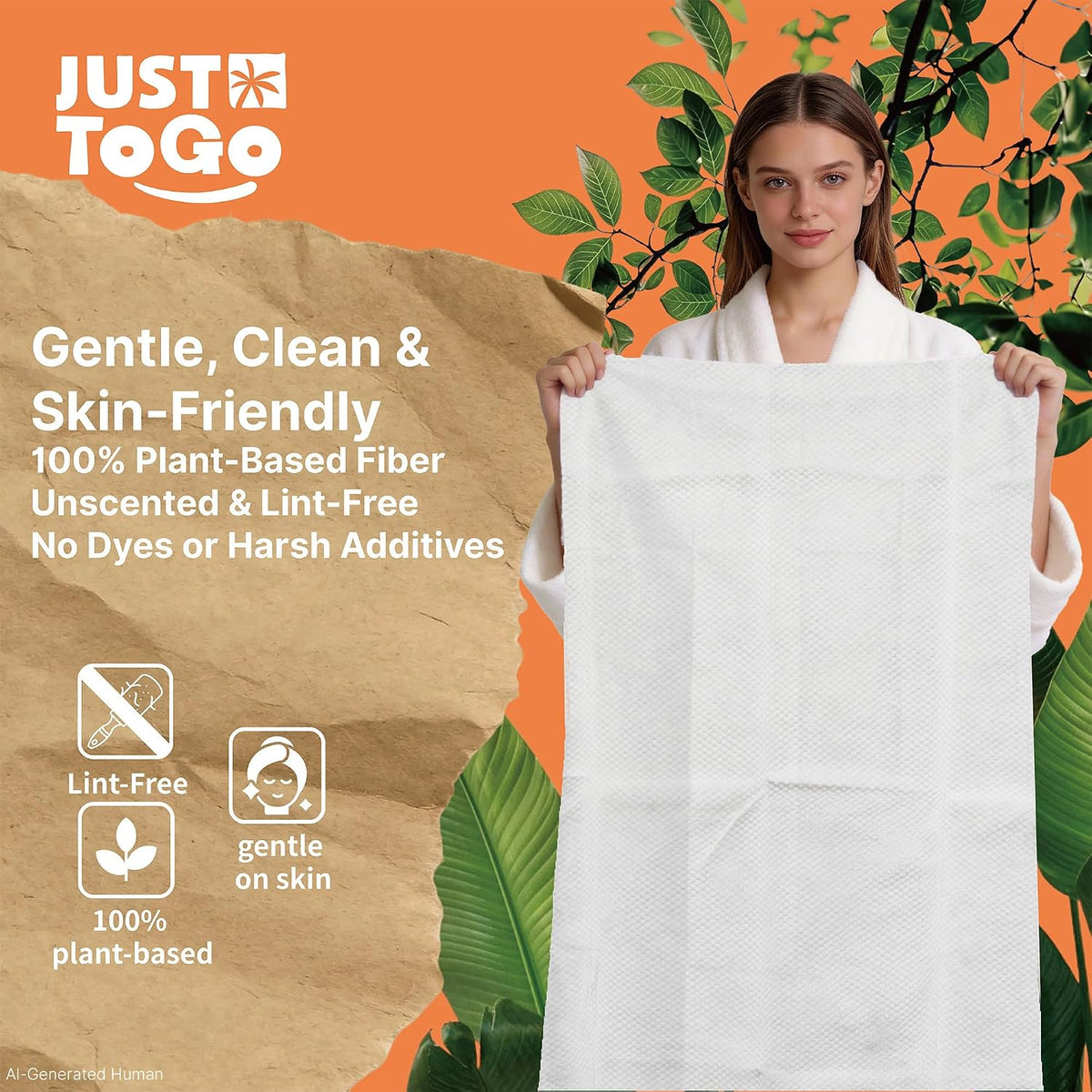 Disposable Bath Towels, 55 x 27.5 in, Vacuum Compressed, 3 Pack | FSC, 105g/㎡ , XL Size , Travel, Ultra-Soft, Plant-Based Fibers, Thick & Absorbent, Individually Wrapped, NO Water Needed