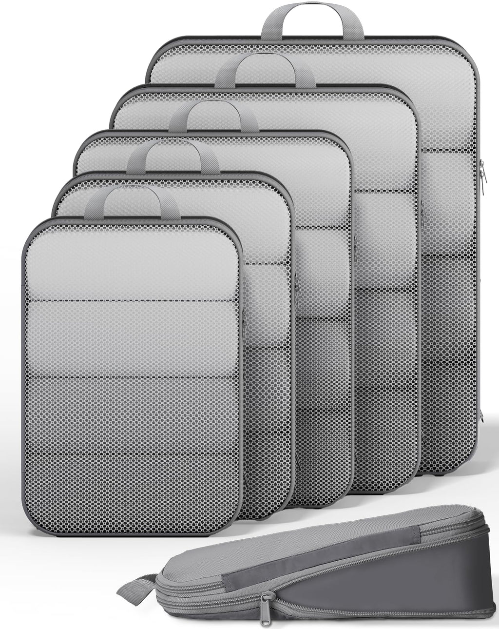 Veken 9/11 Set Compression Packing Cubes Garment Bags for Travel Essentials,Compressible Expandable Luggage Organizer Bags for Clothing,Space Saver Bags with Over 1000 pcs of Mesh Holes(Beige)