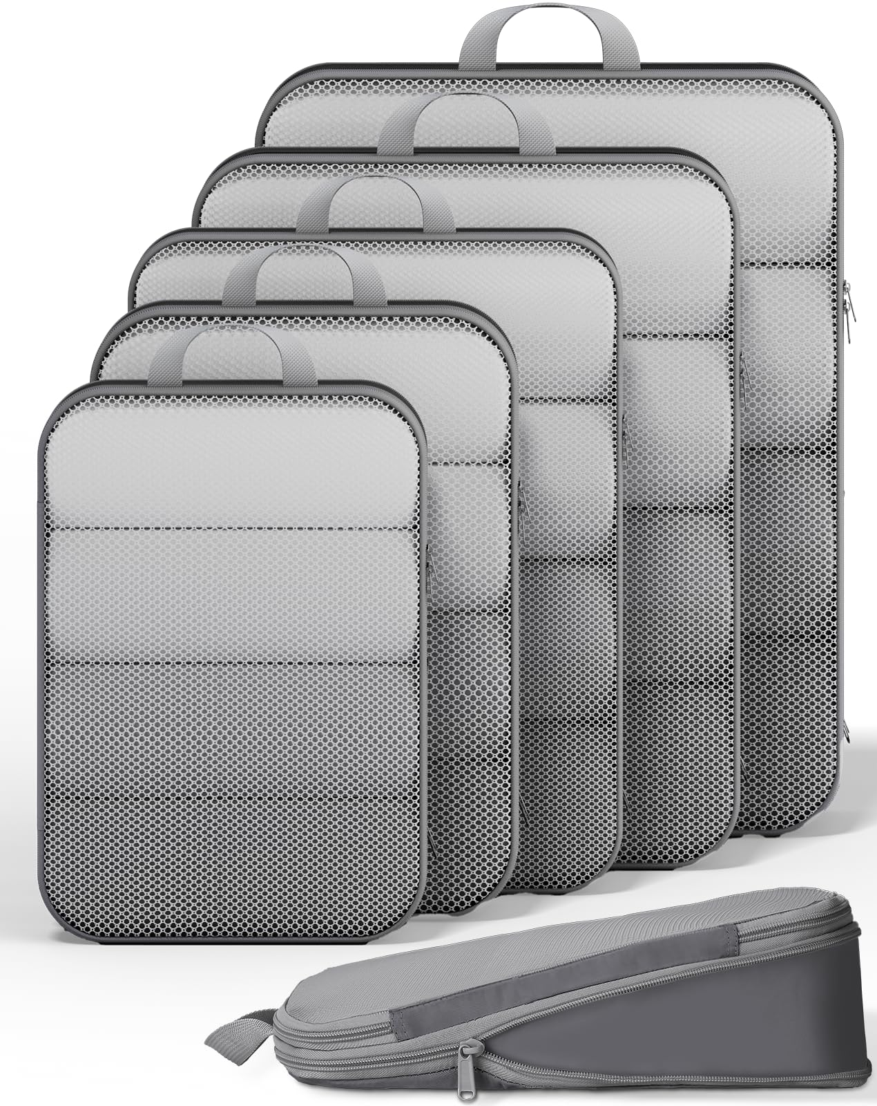 Veken 9/11 Set Compression Packing Cubes Garment Bags for Travel Essentials,Compressible Expandable Luggage Organizer Bags for Clothing,Space Saver Bags with Over 1000 pcs of Mesh Holes(Beige)