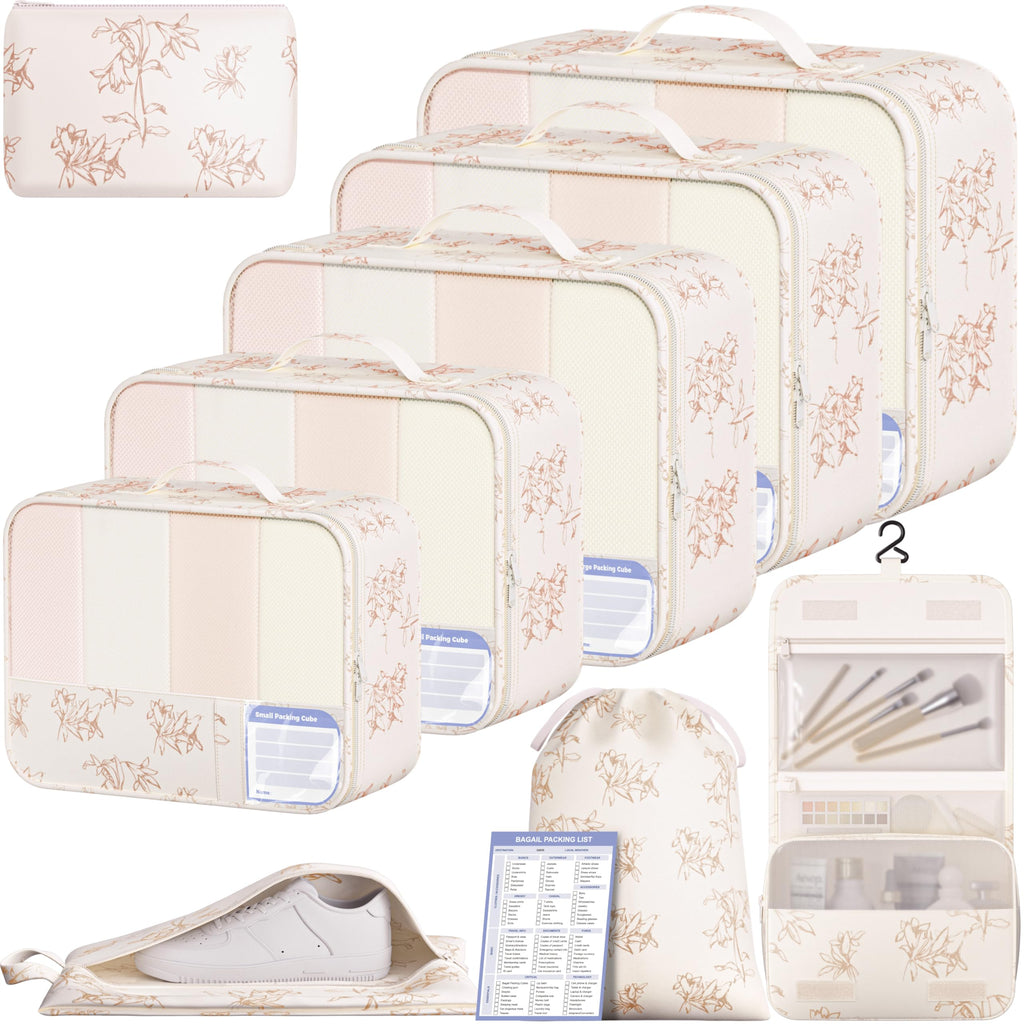 BAGAIL 9 Set Packing Cubes with Packing List Luggage Packing Organizers for Travel Accessories (Cream)