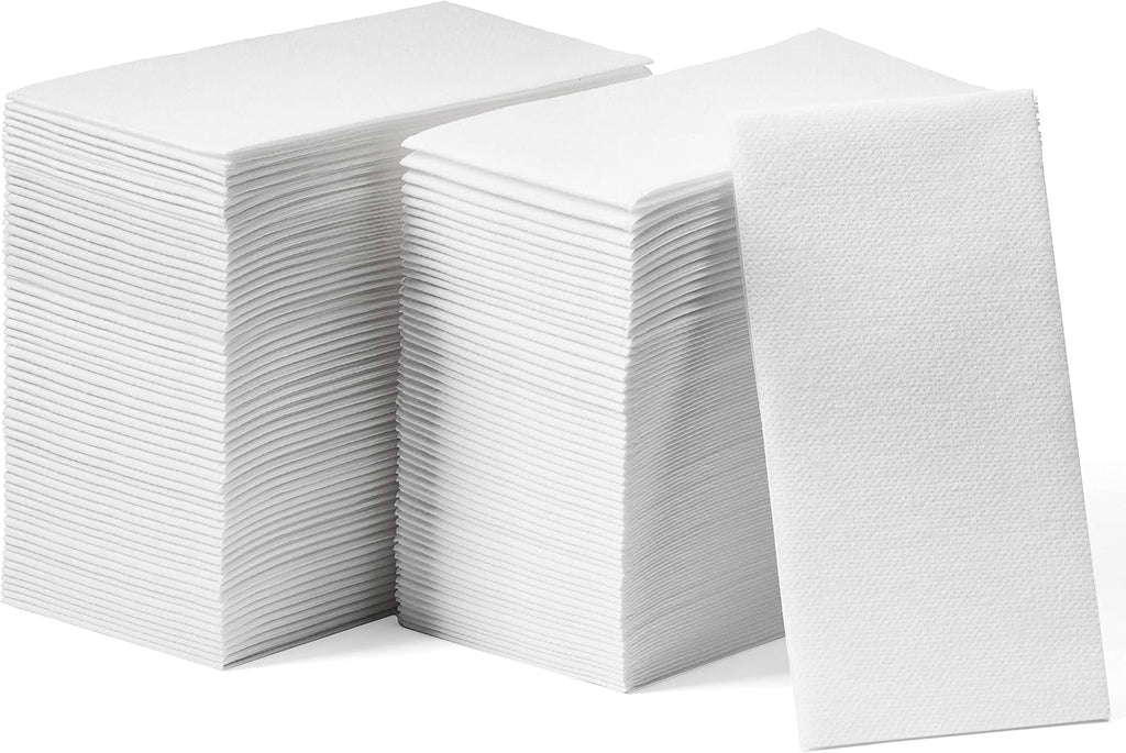 Disposable Linen-Feel Guest Towels - 12" x 17" Cloth-Like Hand Towels - Made In USA, Soft And Absorbent Paper Napkin For Bathroom, Kitchen, Or Event [Extra-Soft - Pack of 50], White