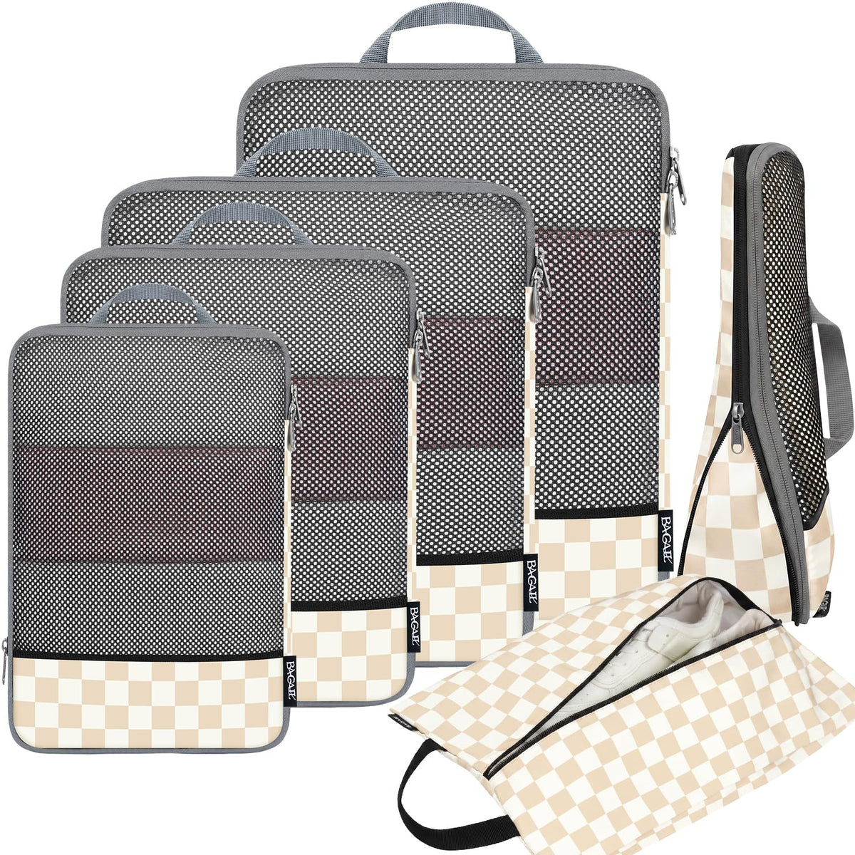 BAGAIL 4 Set/6 Set/8 Set Compression Packing Cubes Travel Accessories Expandable Packing Organizers (Half Mesh, 6-Black)