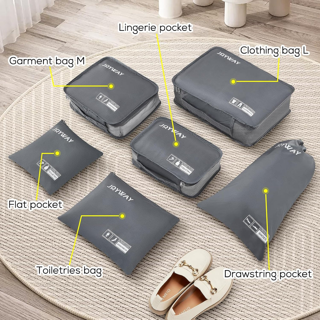Joyway 6 Set Packing Cubes for Travel, Lightweight Luggage Organizer Bags for Suitcases, Travel Essentials Clothes Storage Bags for Carry On, Backpack, Vacation and Business Trips