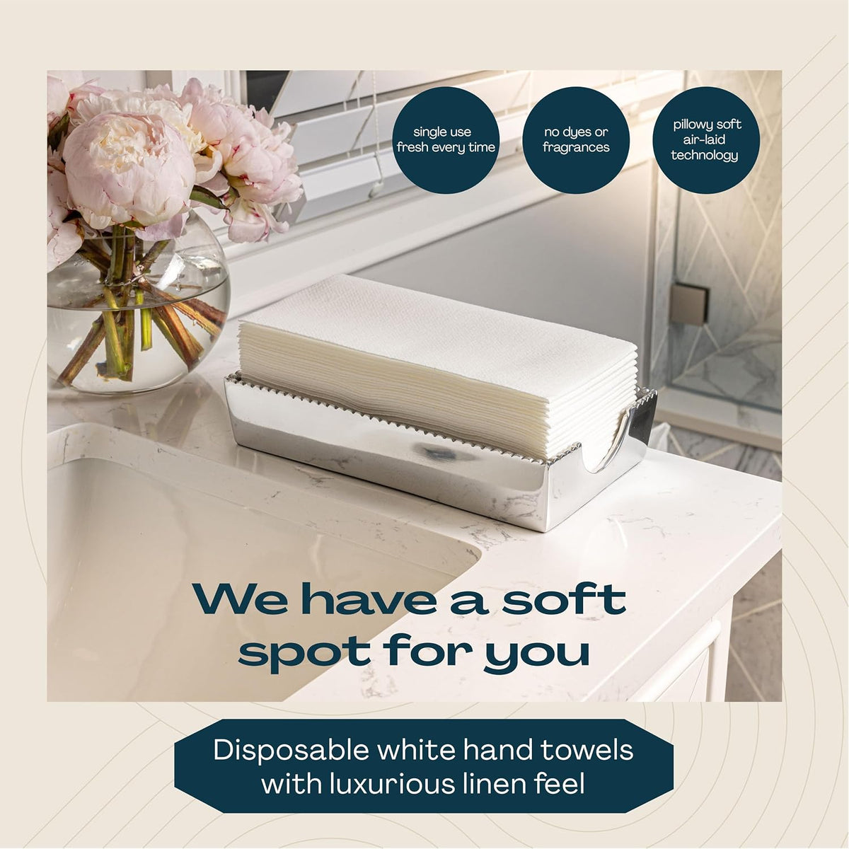 Disposable Linen-Feel Guest Towels - 12" x 17" Cloth-Like Hand Towels - Made In USA, Soft And Absorbent Paper Napkin For Bathroom, Kitchen, Or Event [Extra-Soft - Pack of 50], White