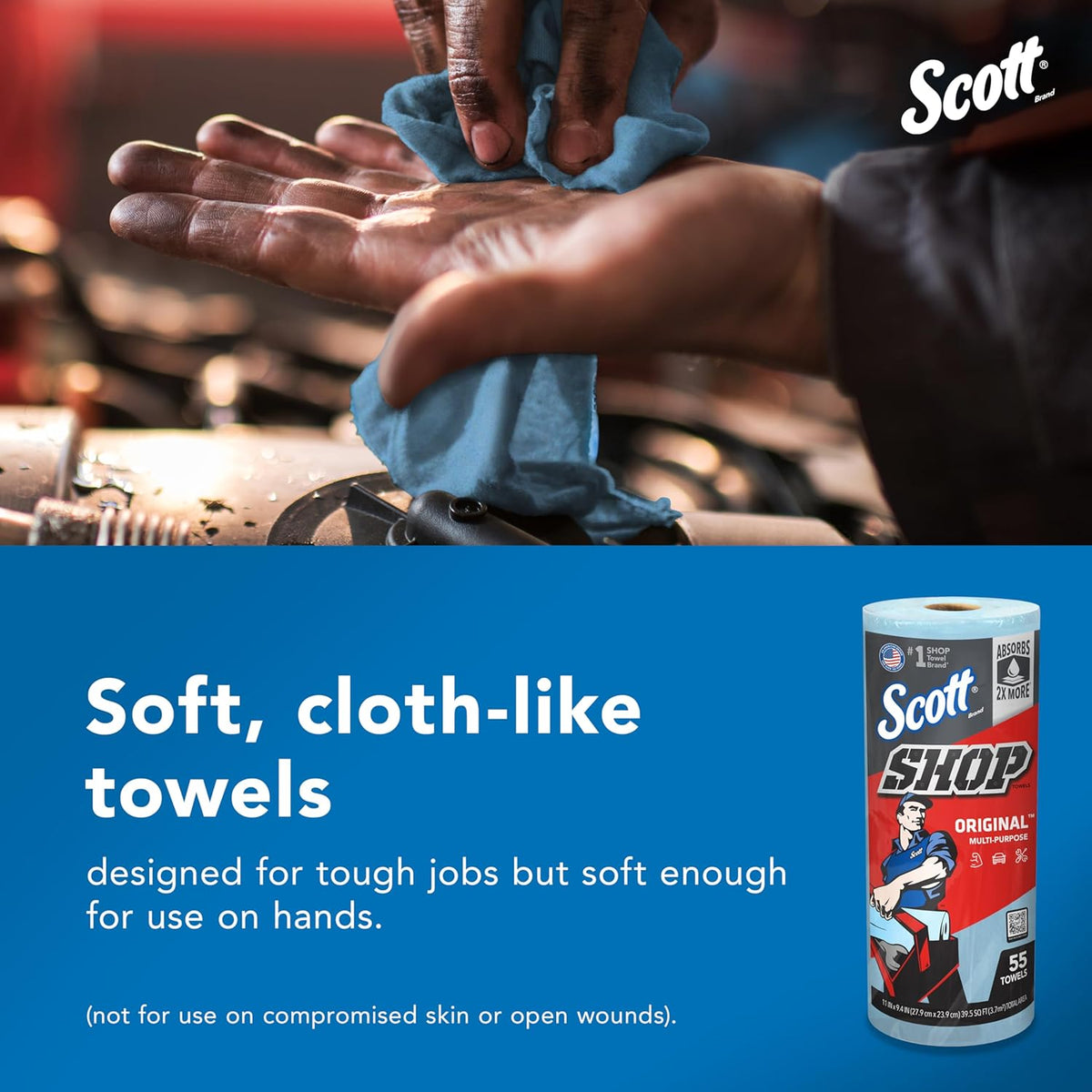 Scott Kimberly-Clark Professional Logistics Supply 75130KC Scott Shop Towels Blue 11 plug X 10,4 plug (27,9cm X 26,4cm), 1 Roll, 55 Per Pack | bike-oils